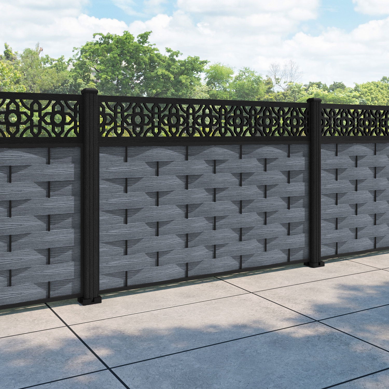 Ripple Nabila Fence Panel - Anthracite - with our composite posts