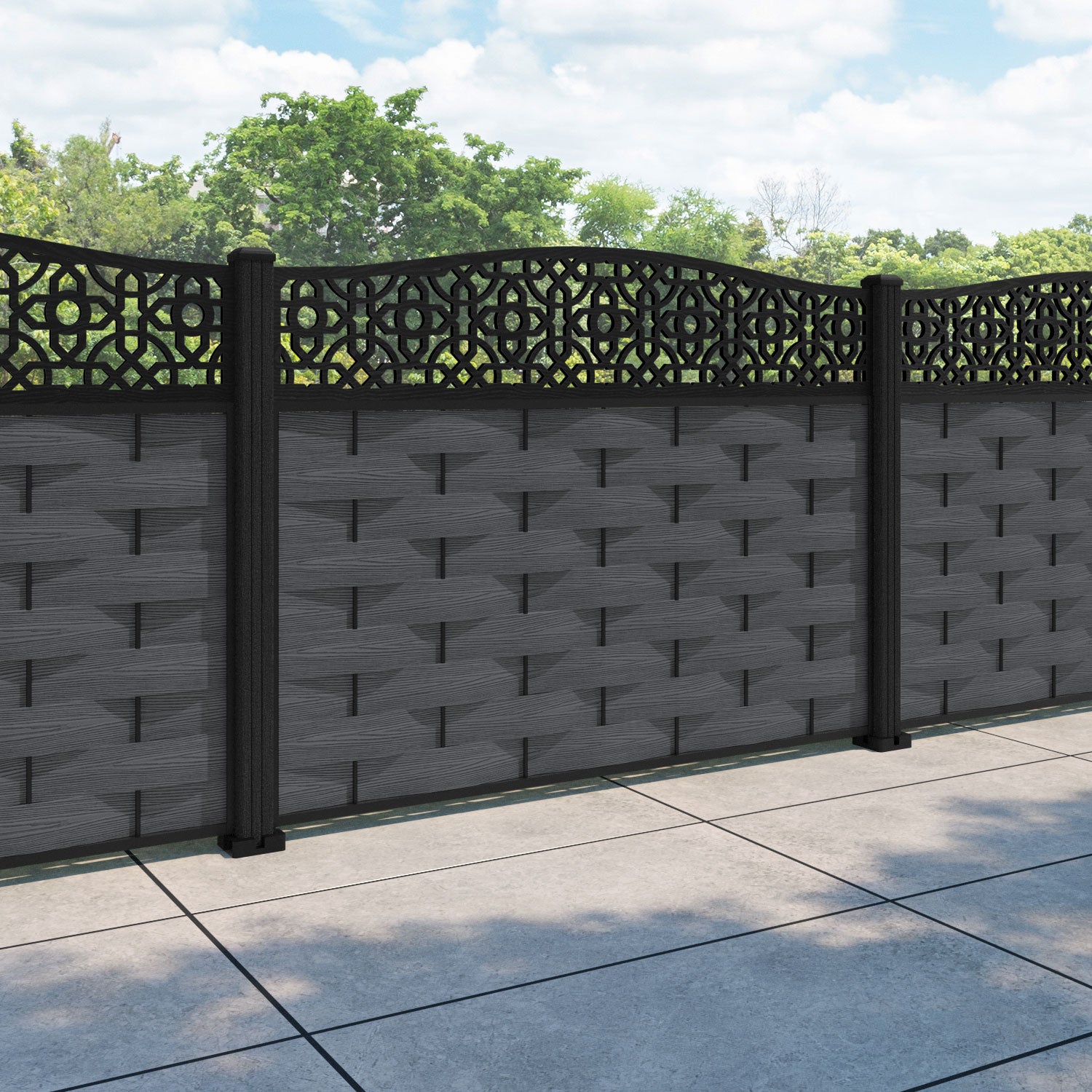 Ripple Nabila Curved Top Fence Panel - Dark Grey - with our composite posts