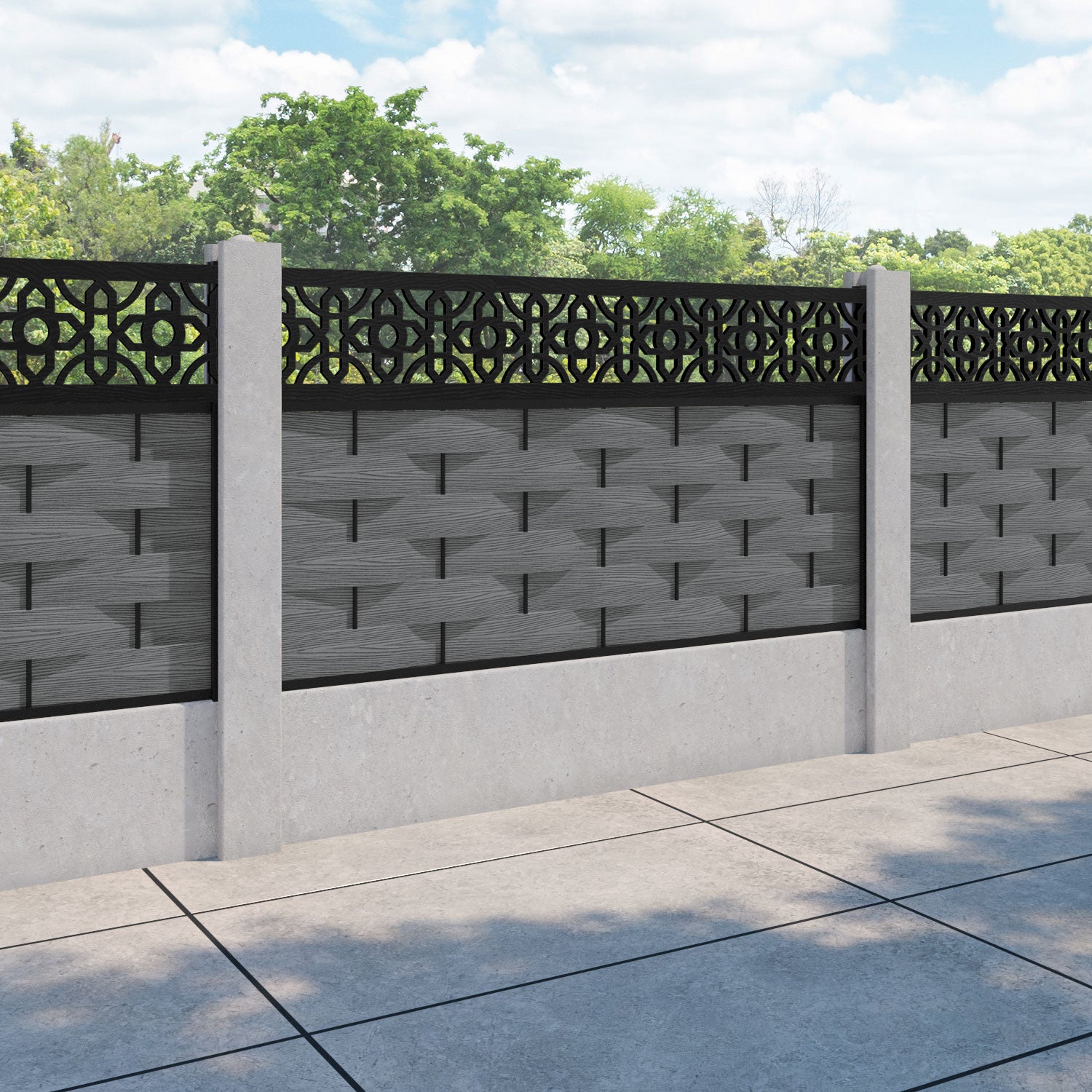 Ripple Nabila Fence Panel - Mid Grey - for existing concrete posts