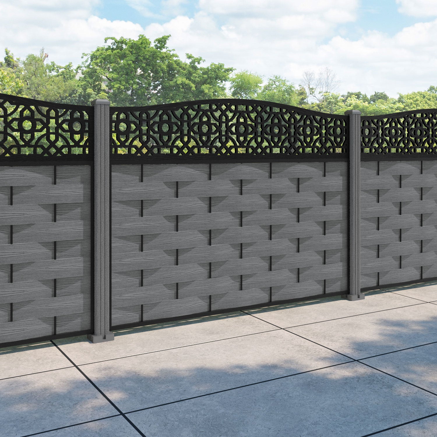Ripple Nabila Curved Top Fence Panel - Mid Grey - with our composite posts