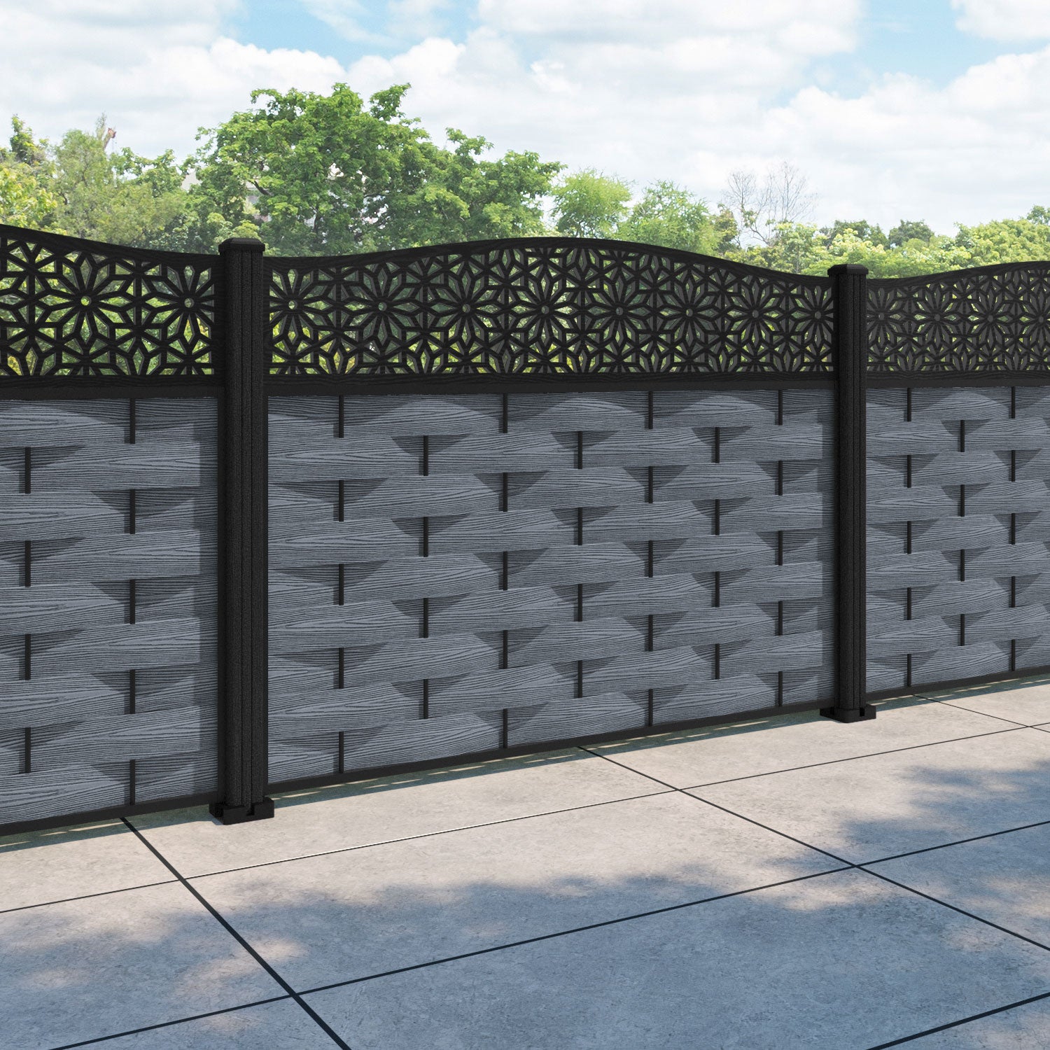 Ripple Narwa Curved Top Fence Panel - Anthracite - with our composite posts