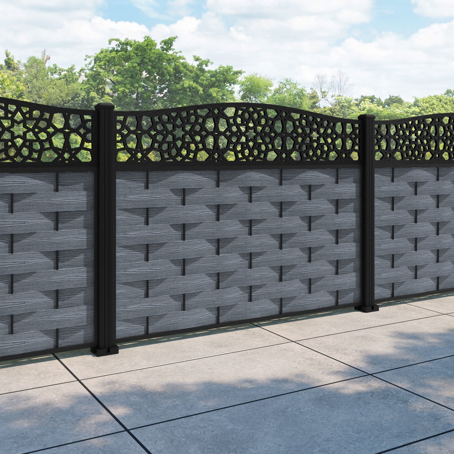 Ripple Nazira Curved Top Fence Panel - Anthracite - with our aluminium posts