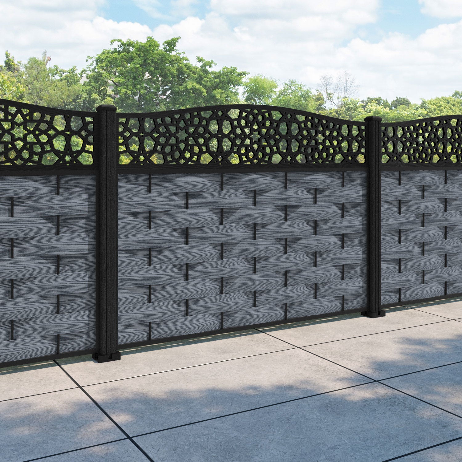 Ripple Nazira Curved Top Fence Panel - Anthracite - with our composite posts
