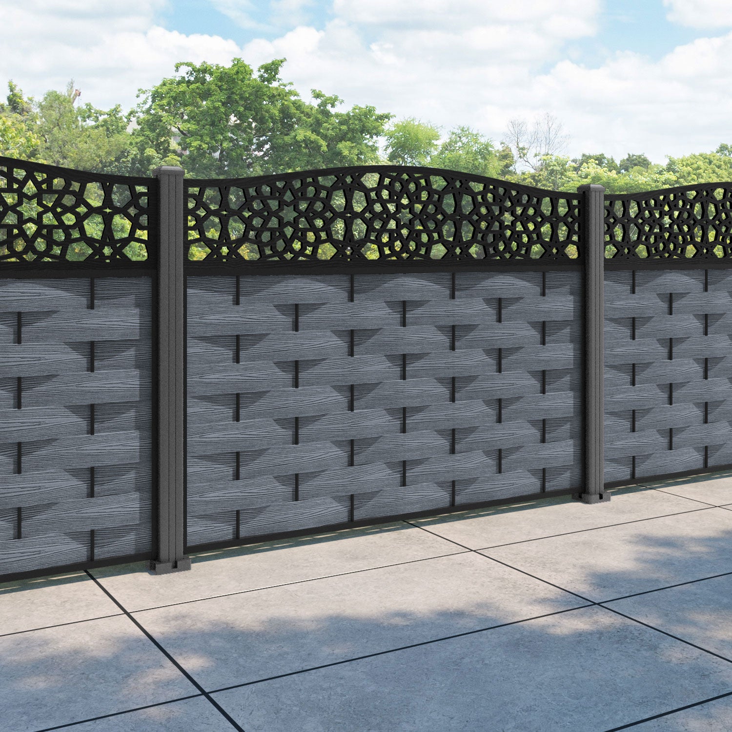 Ripple Nazira Curved Top Fence Panel - Anthracite - with our aluminium posts