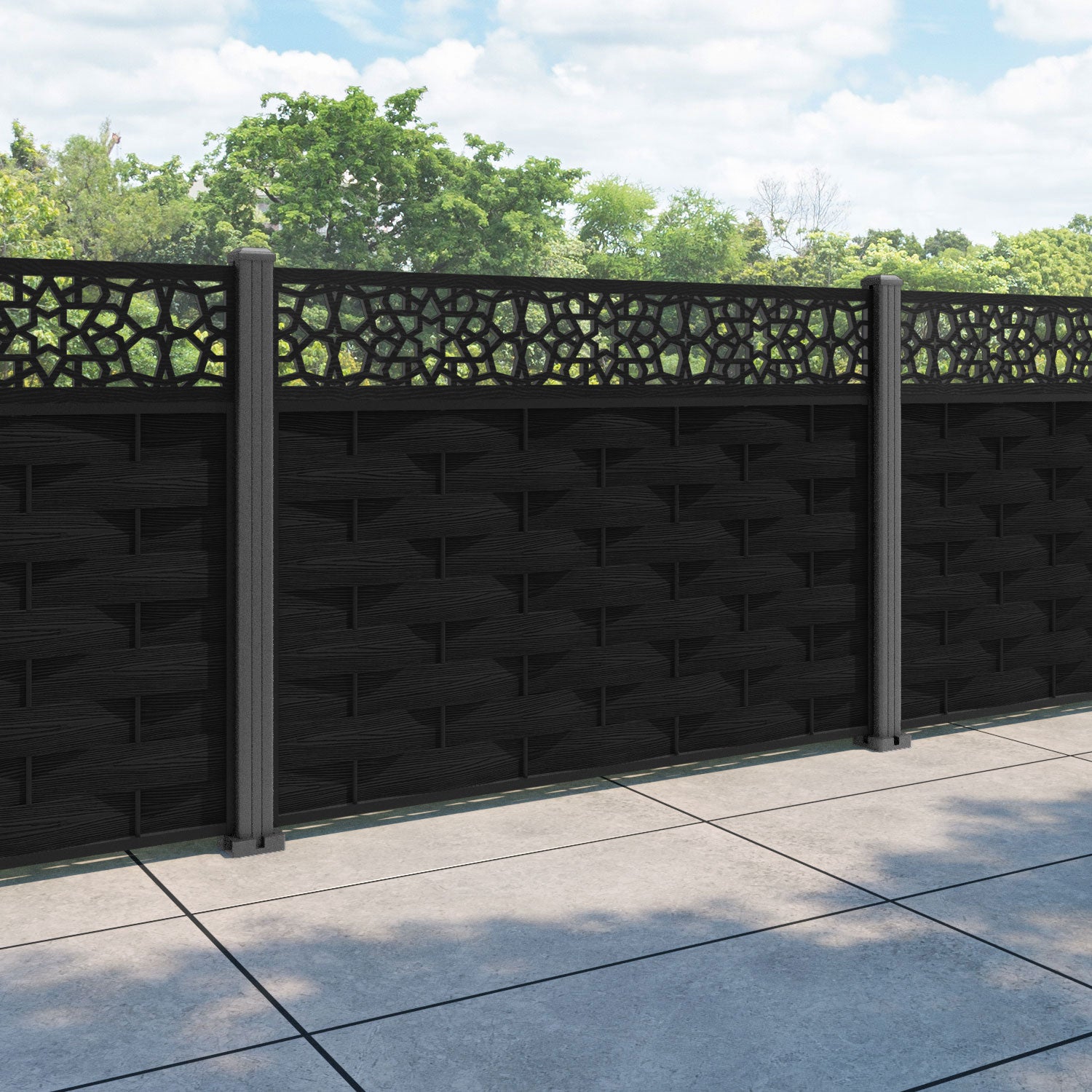 Ripple Nazira Fence Panel - Black - with our aluminium posts