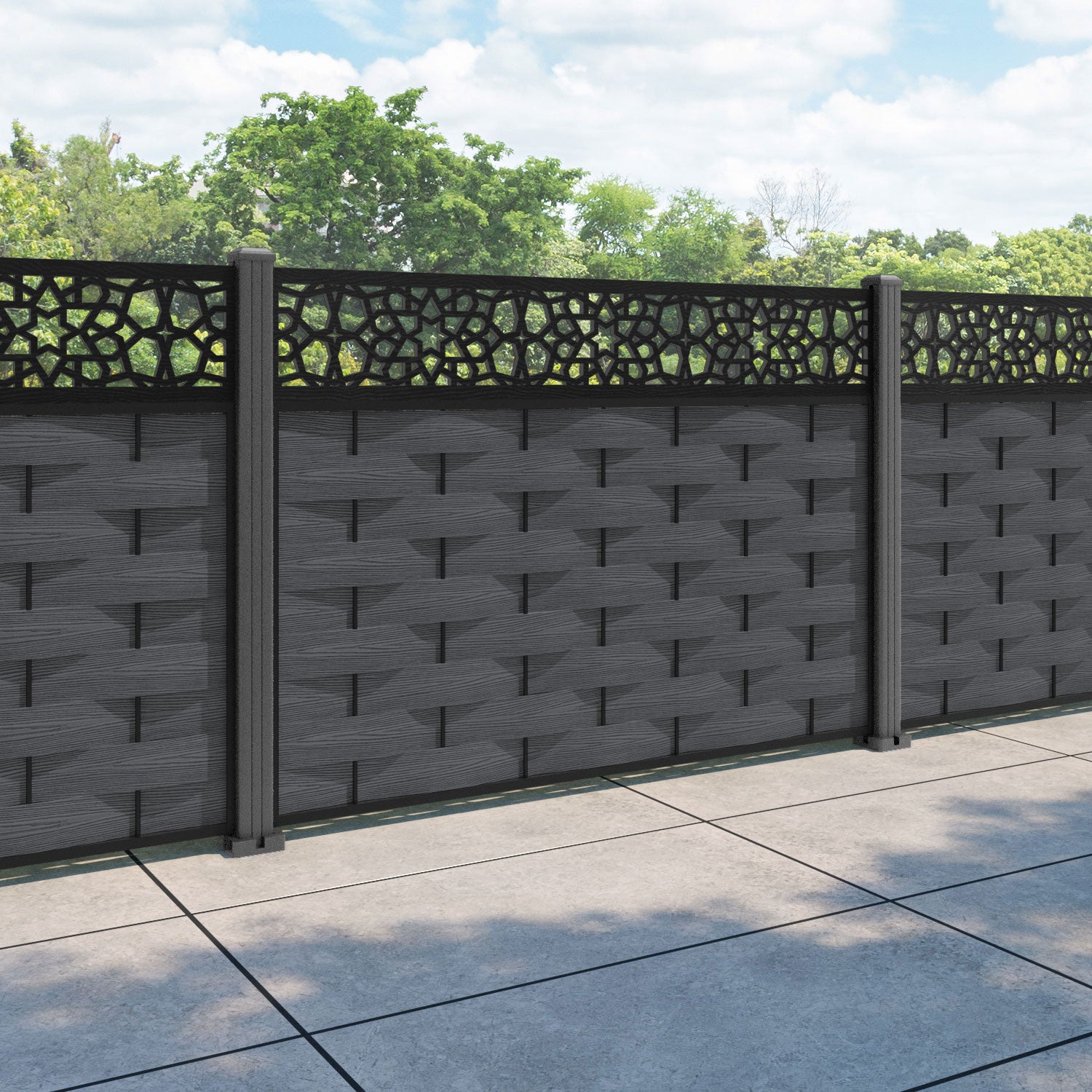 Ripple Nazira Fence Panel - Dark Grey - with our aluminium posts