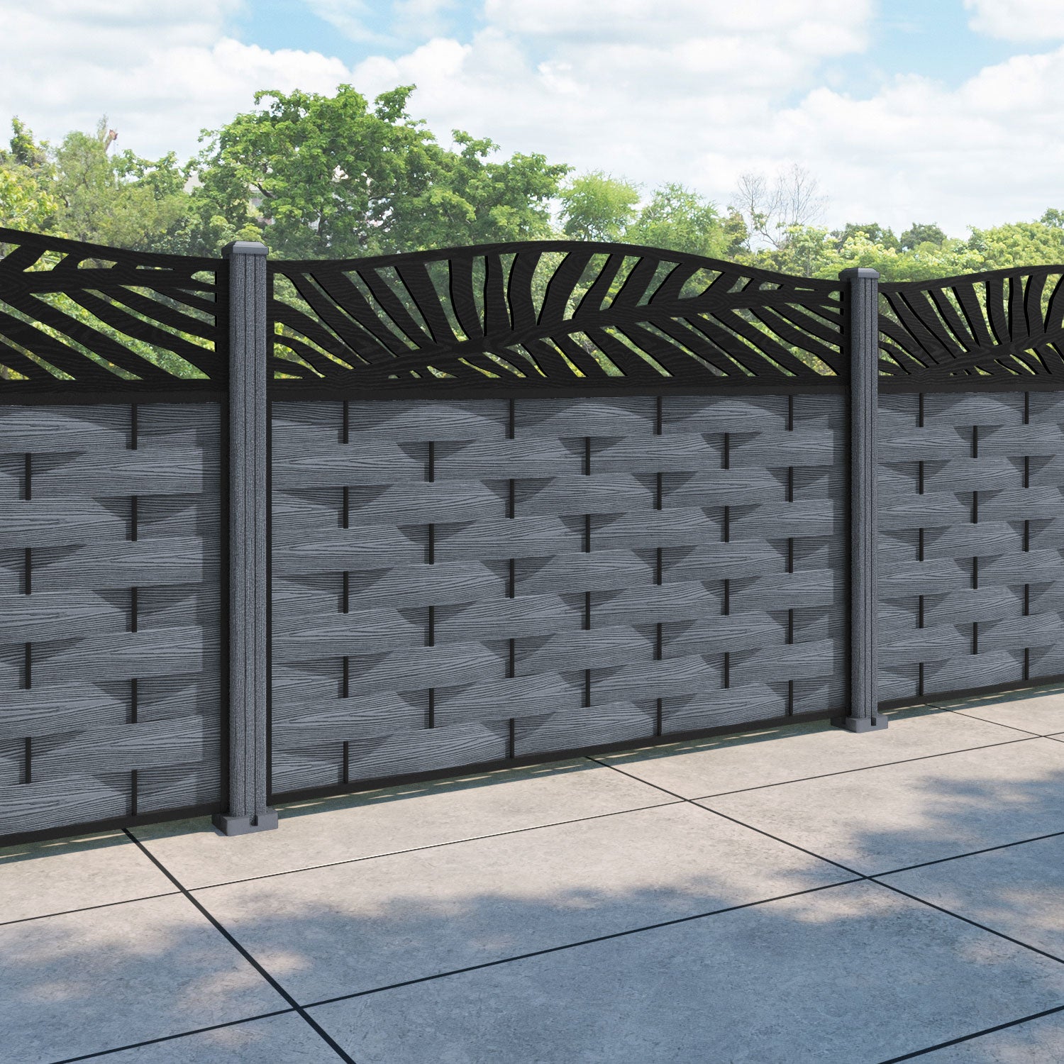 Ripple Plume Curved Top Fence Panel - Anthracite - with our composite posts