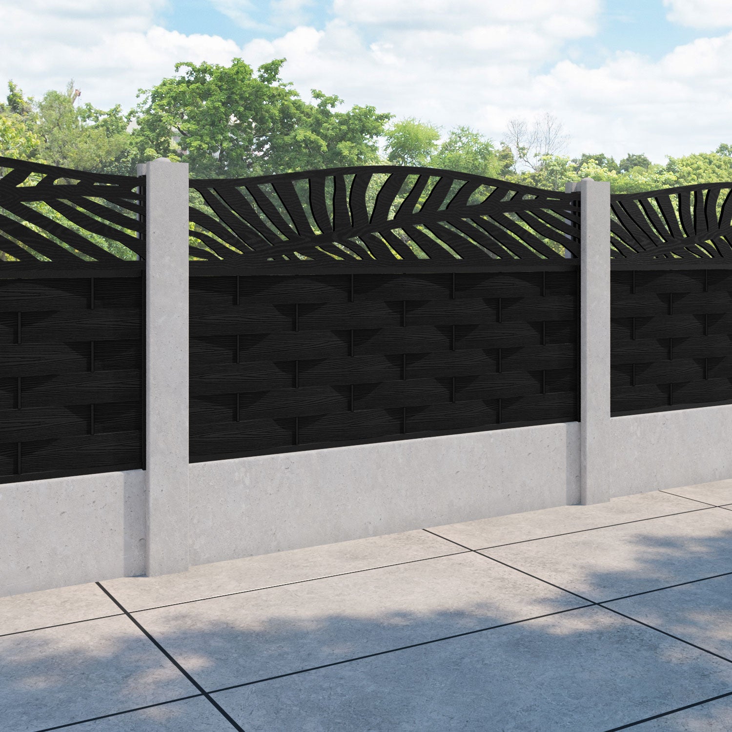 Ripple Palm Curved Top Fence Panel - Black - for existing concrete posts