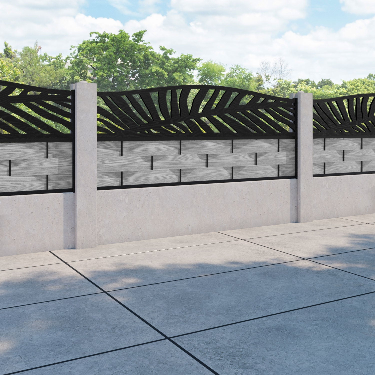 Ripple Palm Curved Top Fence Panel - Light Grey - for existing concrete posts