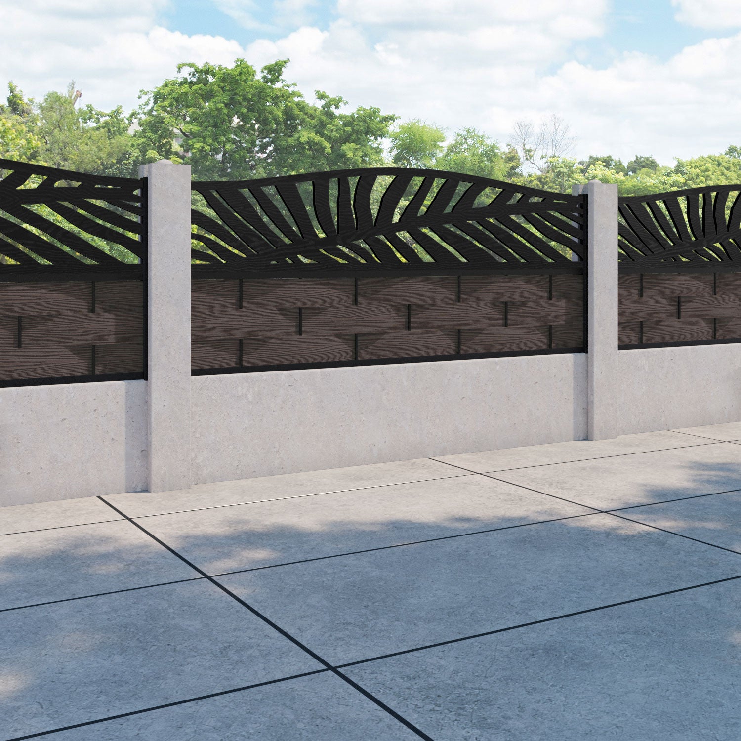 Ripple Palm Curved Top Fence Panel - Mid Brown - for existing concrete posts