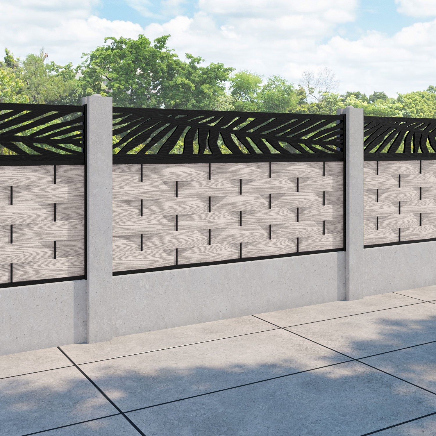 Ripple Palm Fence Panel - Mid Stone - for existing concrete posts