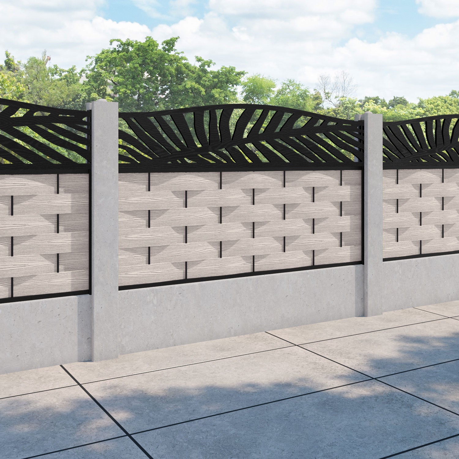 Ripple Palm Curved Top Fence Panel - Mid Stone - for existing concrete posts