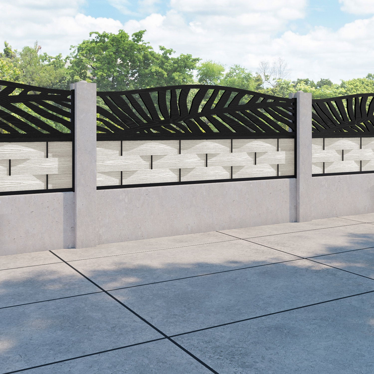 Ripple Palm Curved Top Fence Panel - Light Stone - for existing concrete posts