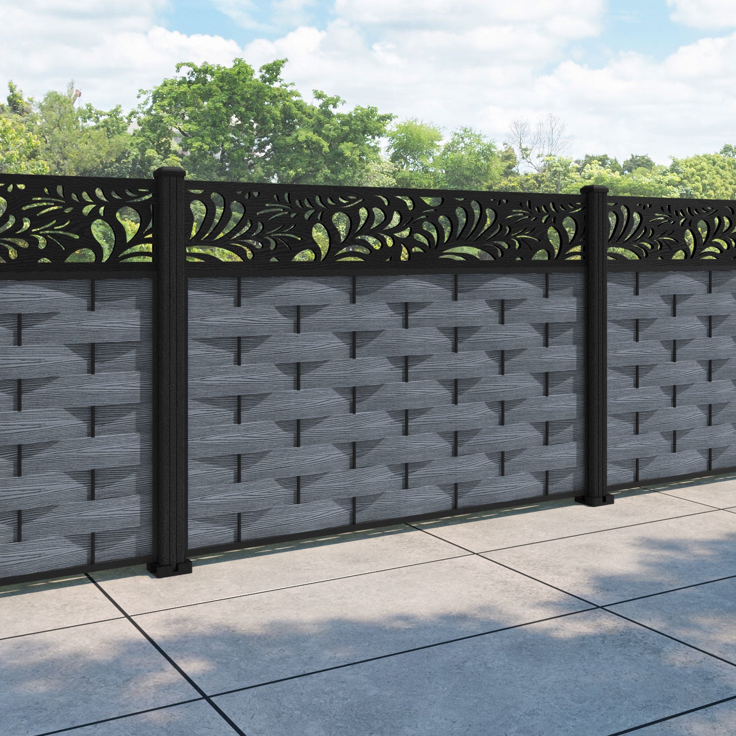 Ripple Petal Fence Panel - Anthracite - with our composite posts