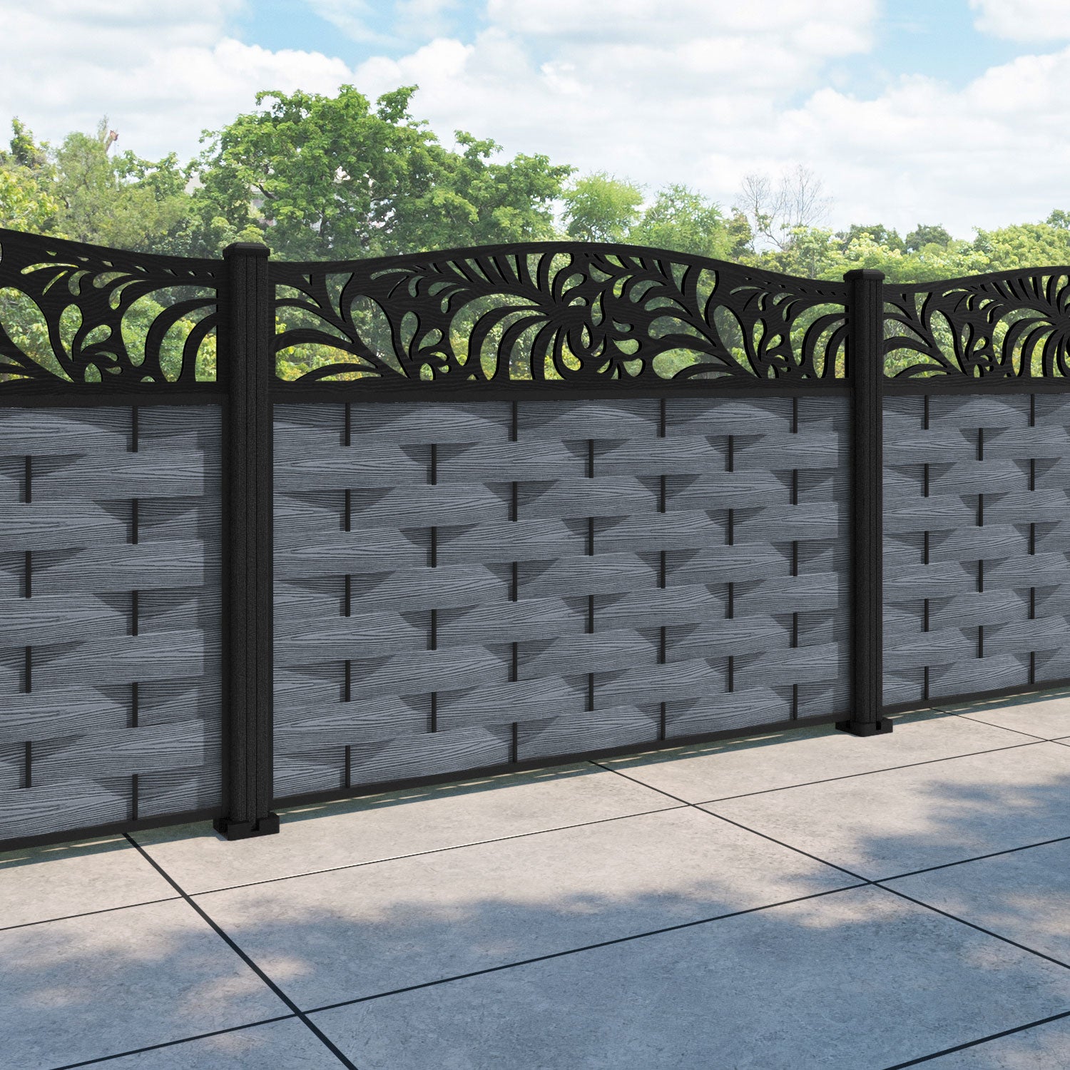 Ripple Petal Curved Top Fence Panel - Anthracite - with our composite posts