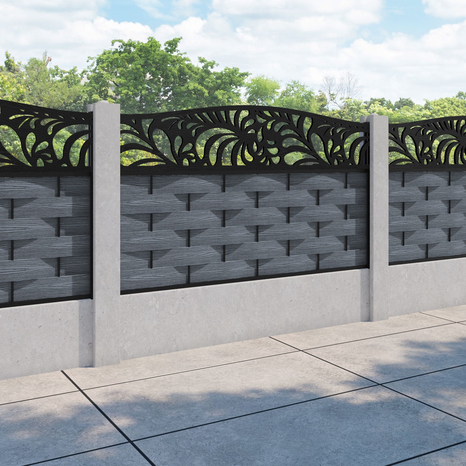 Ripple Petal Curved Top Fence Panel - Anthracite - for existing concrete posts