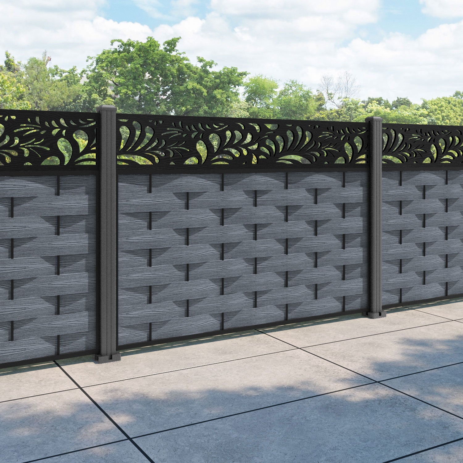 Ripple Petal Fence Panel - Anthracite - with our aluminium posts