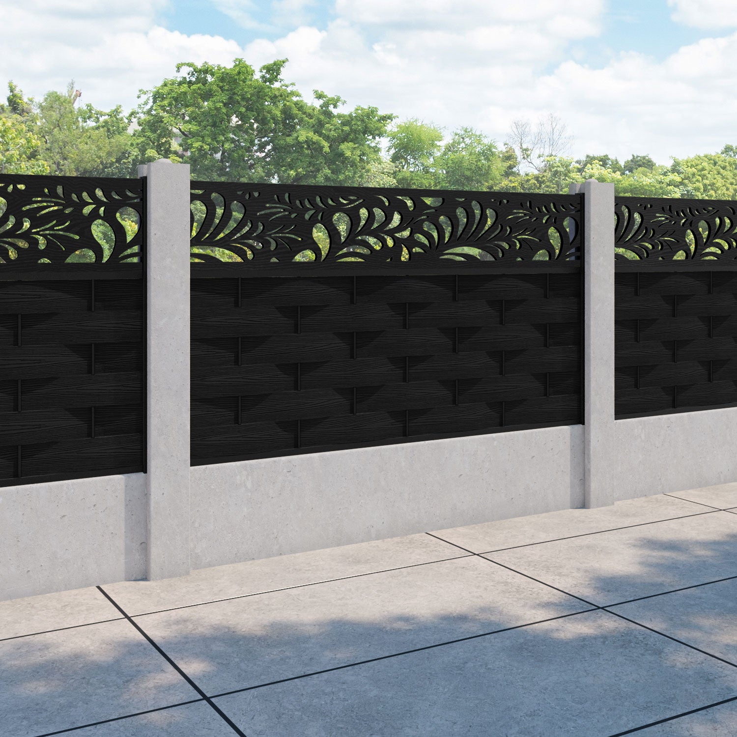 Ripple Petal Fence Panel - Black - for existing concrete posts