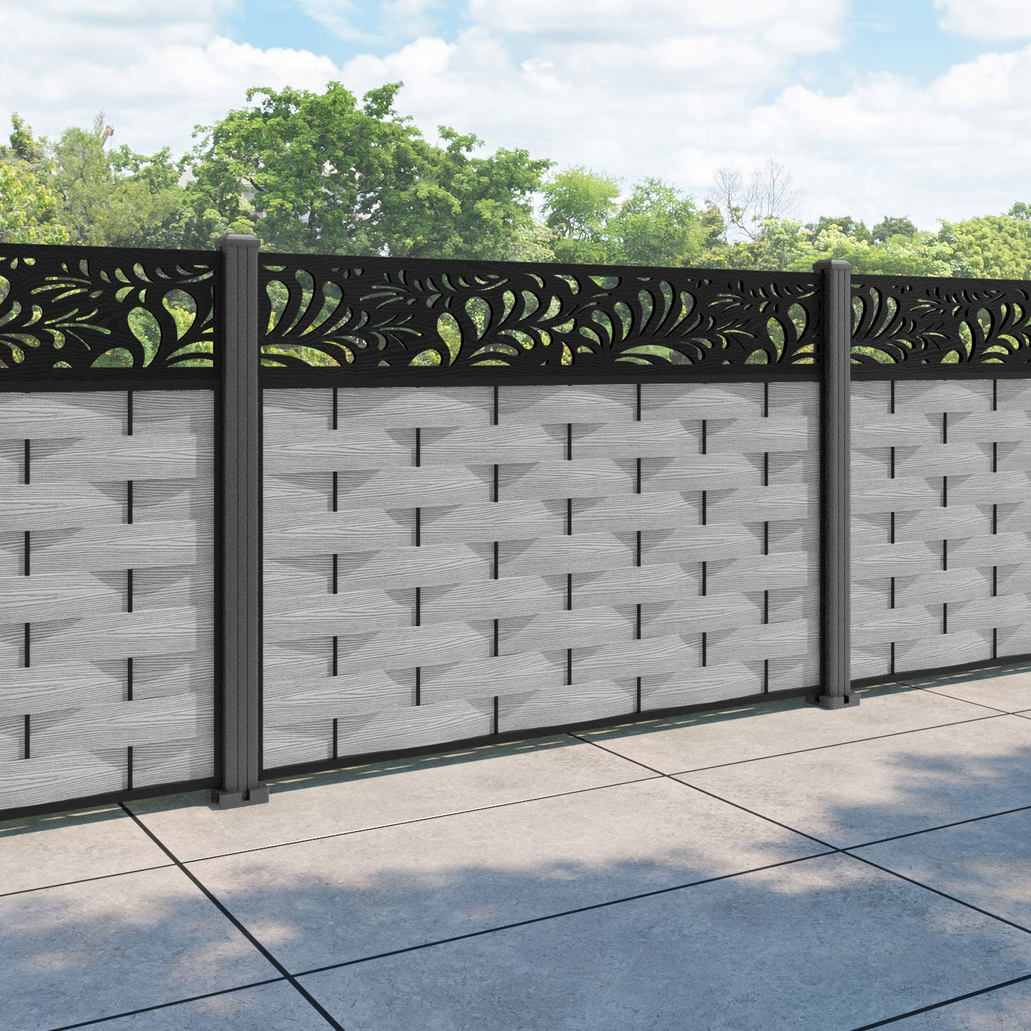 Ripple Petal Fence Panel - Light Grey - with our aluminium posts