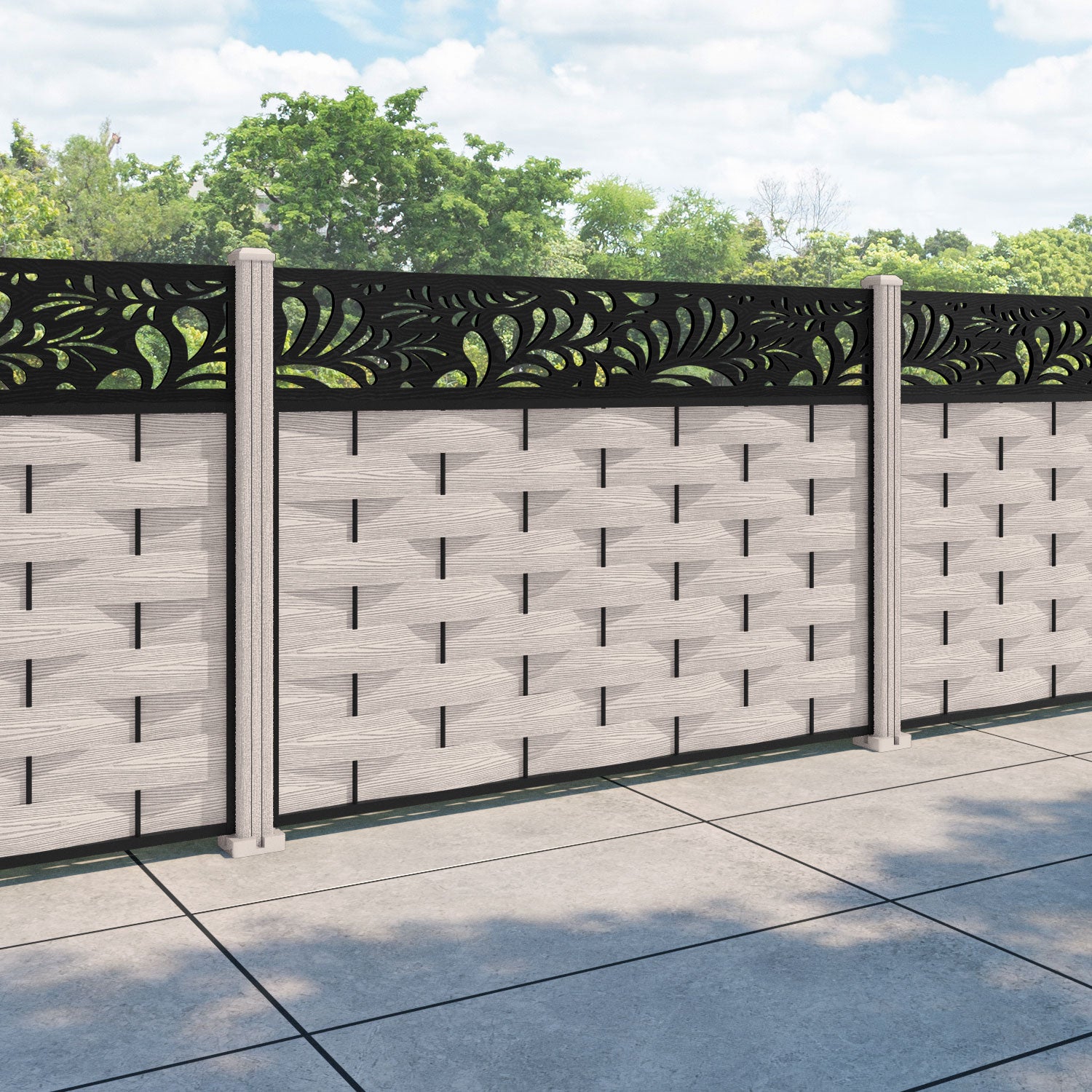 Ripple Petal Fence Panel - Mid Stone - with our composite posts