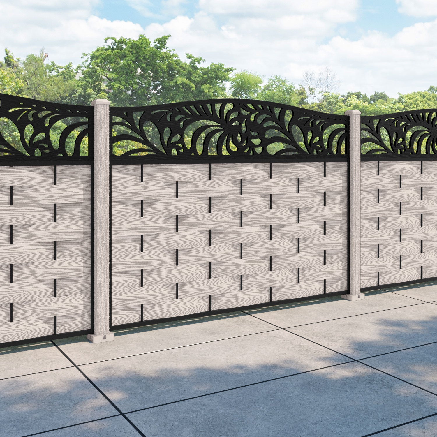 Ripple Petal Curved Top Fence Panel - Mid Stone - with our composite posts