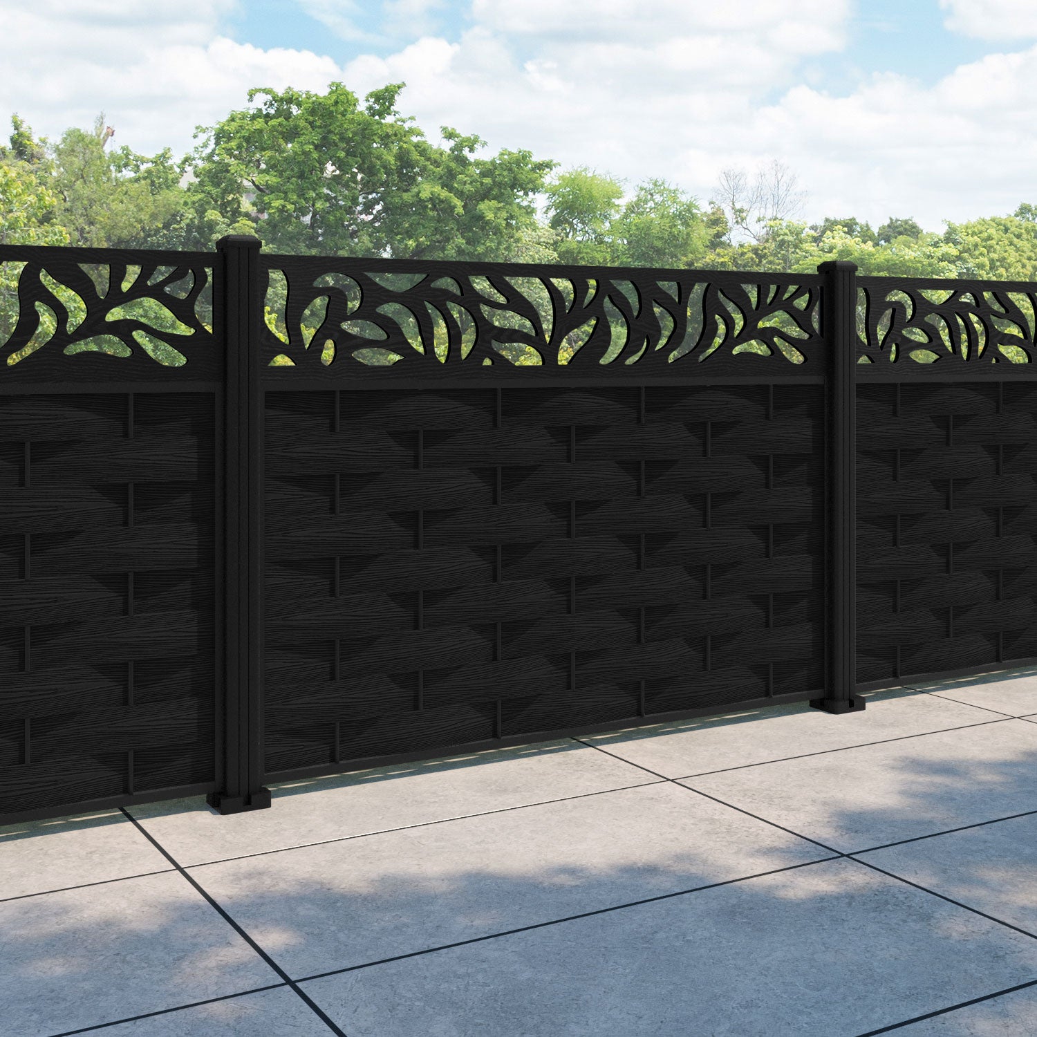 Ripple Plume Fence Panel - Black - with our aluminium posts