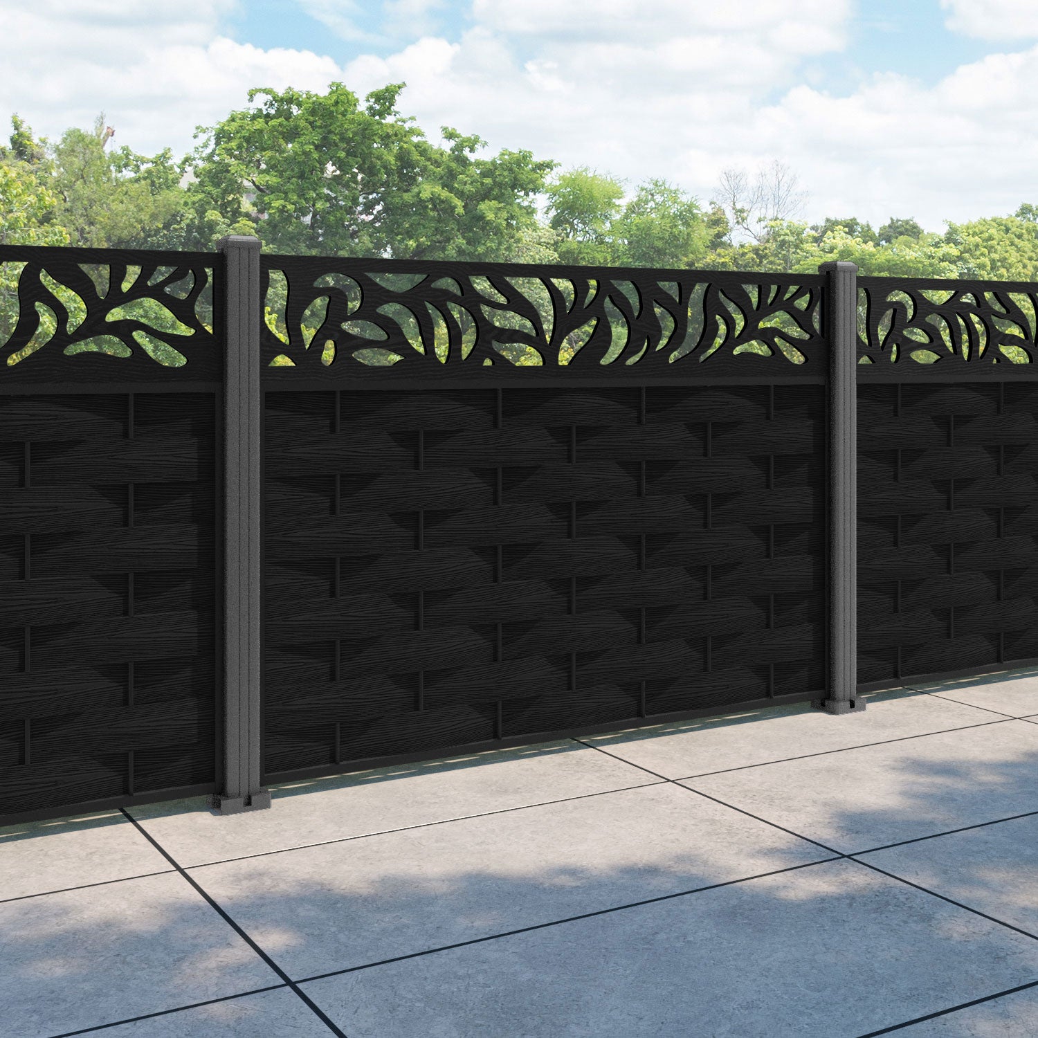 Ripple Plume Fence Panel - Black - with our aluminium posts