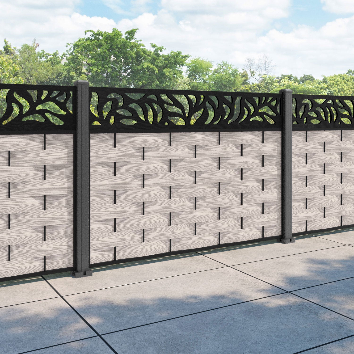 Ripple Plume Fence Panel - Mid Stone - with our aluminium posts