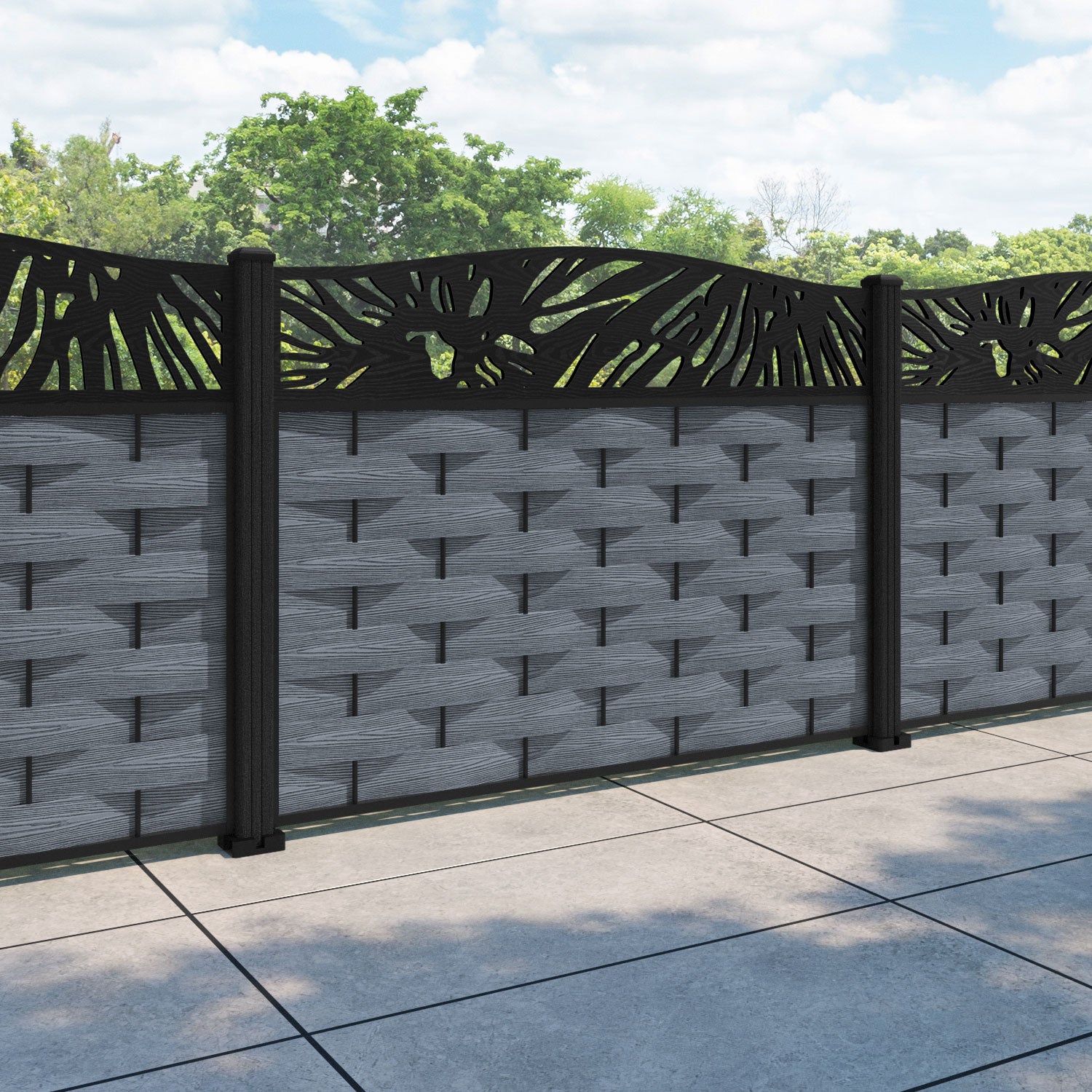 Ripple Poppy Curved Top Fence Panel - Anthracite - with our composite posts