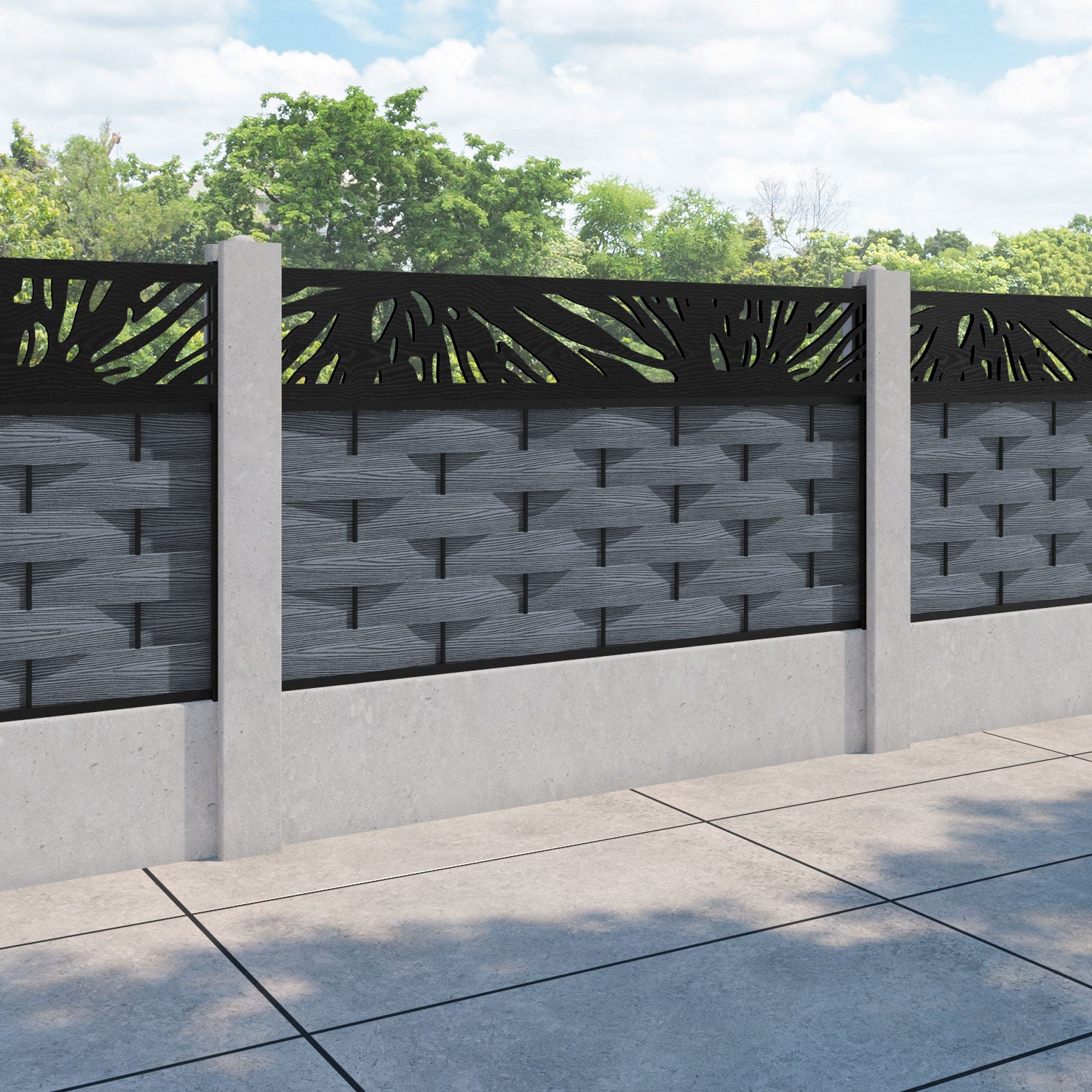 Ripple Poppy Fence Panel - Anthracite - for existing concrete posts