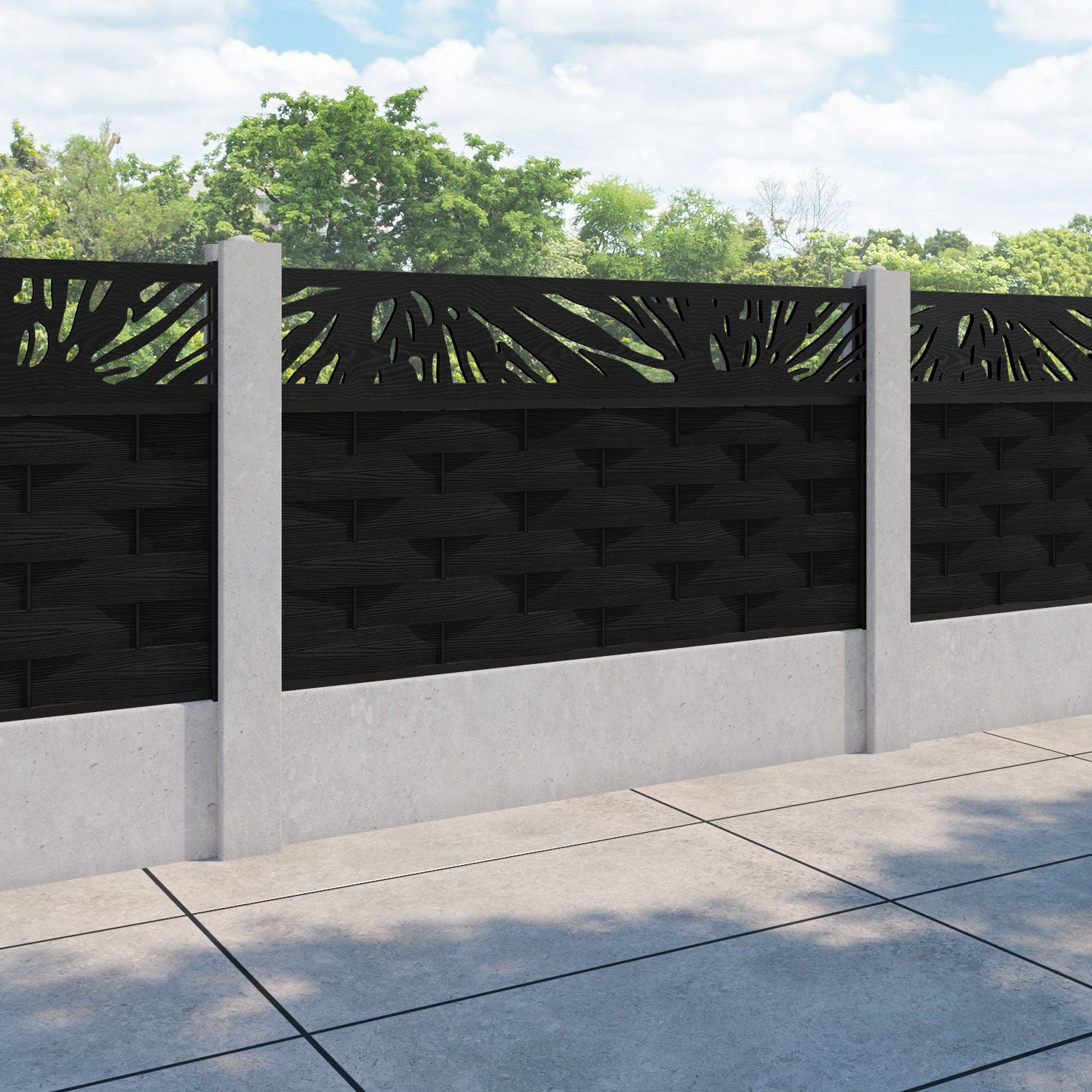Ripple Poppy Fence Panel - Black - for existing concrete posts