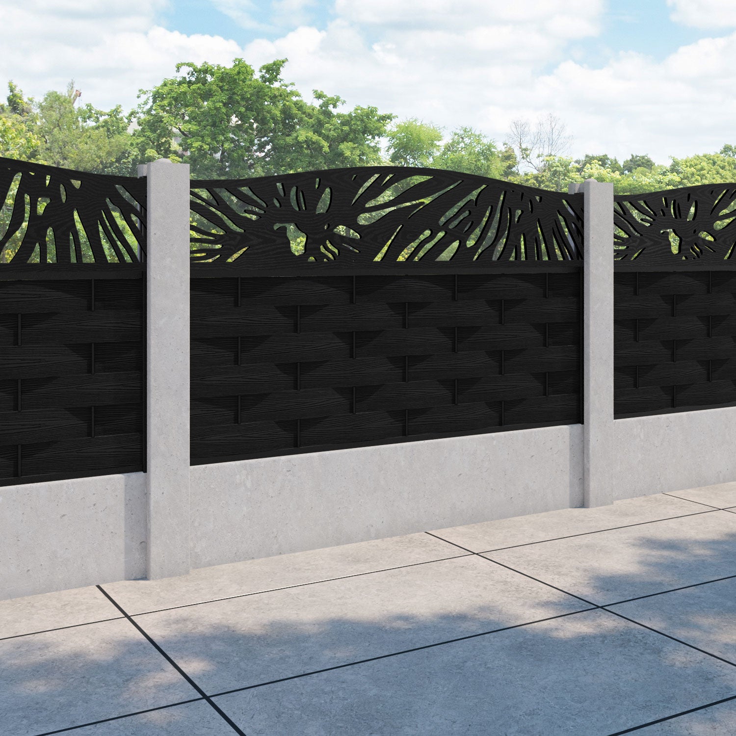 Ripple Poppy Curved Top Fence Panel - Black - for existing concrete posts