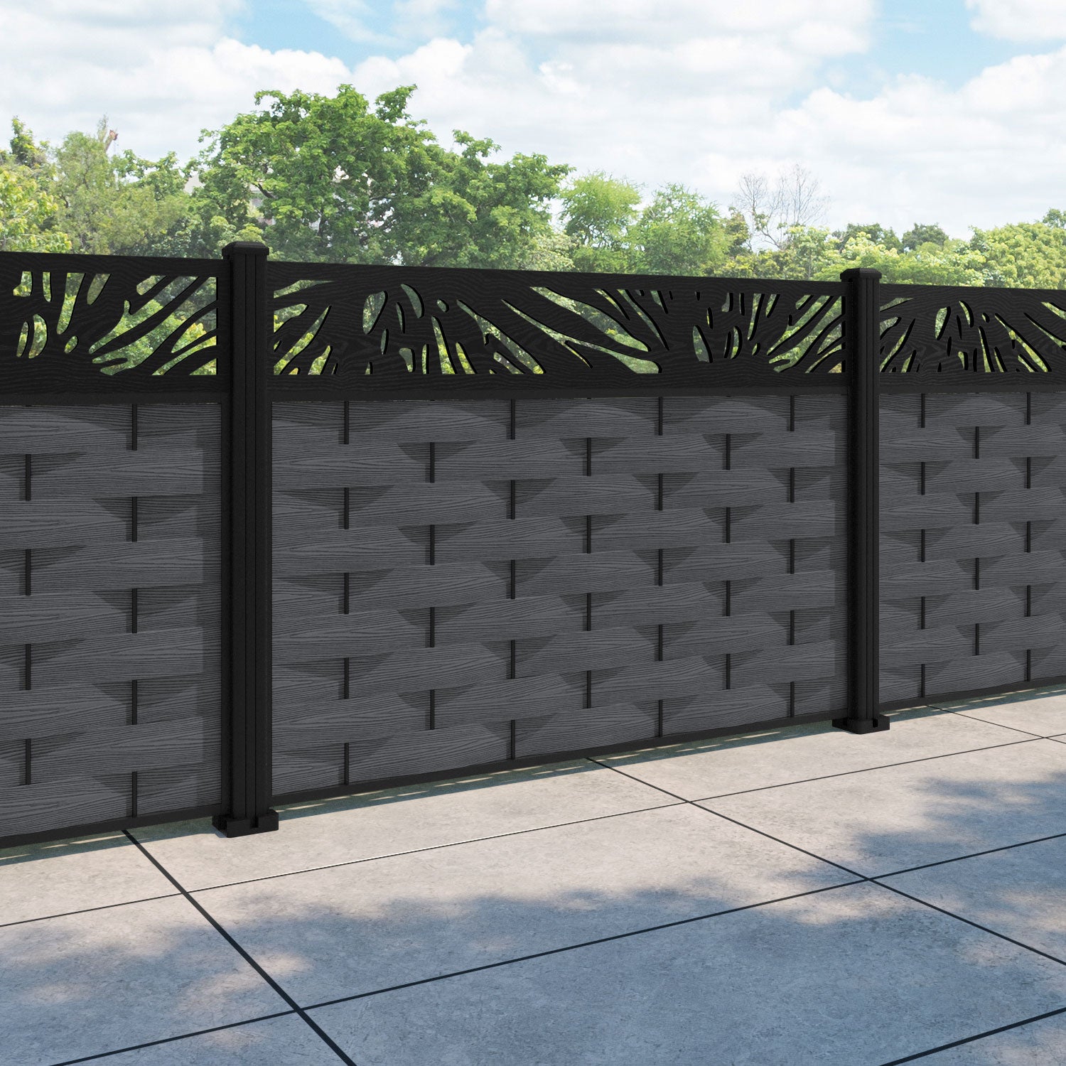 Ripple Poppy Fence Panel - Dark Grey - with our aluminium posts