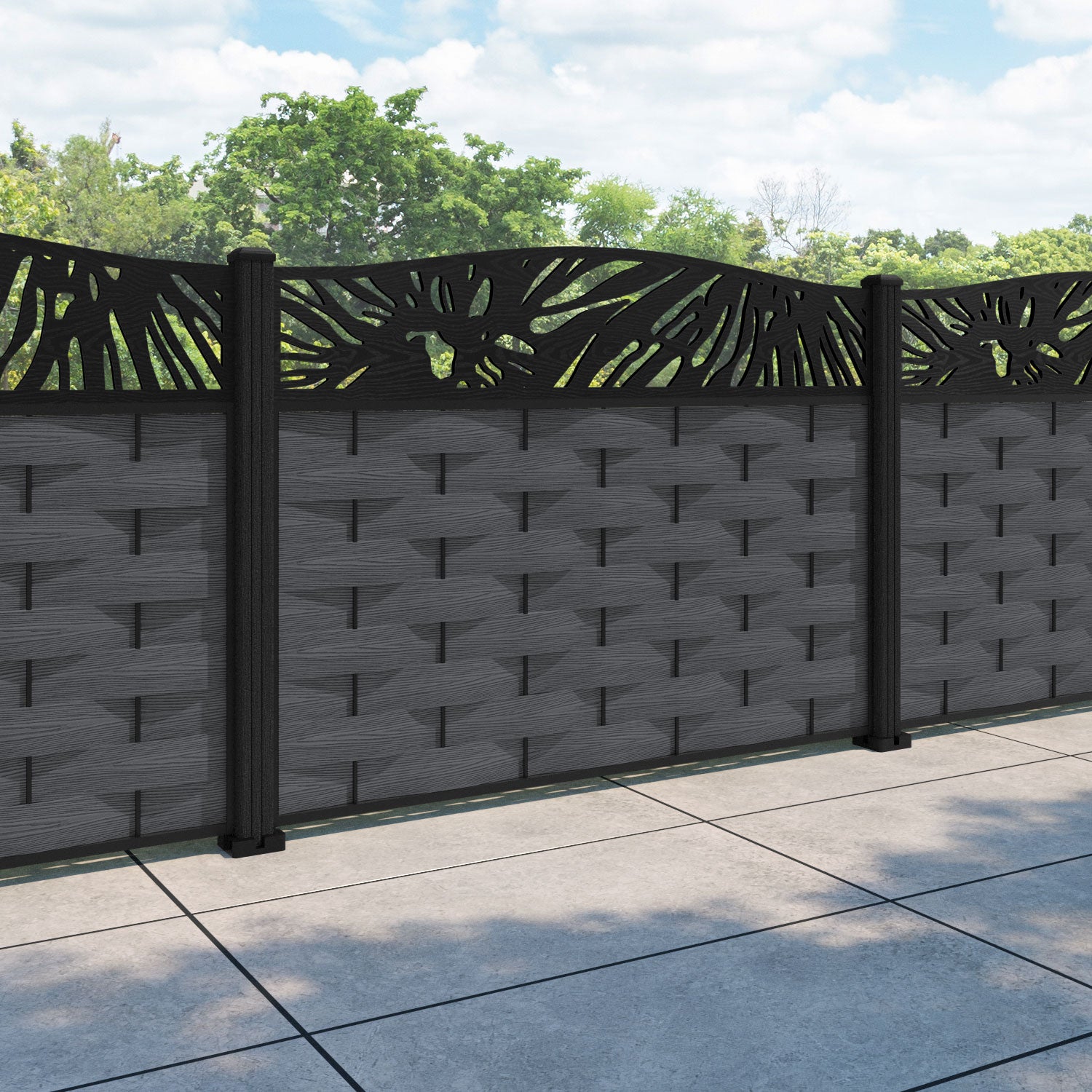 Ripple Poppy Curved Top Fence Panel - Dark Grey - with our composite posts