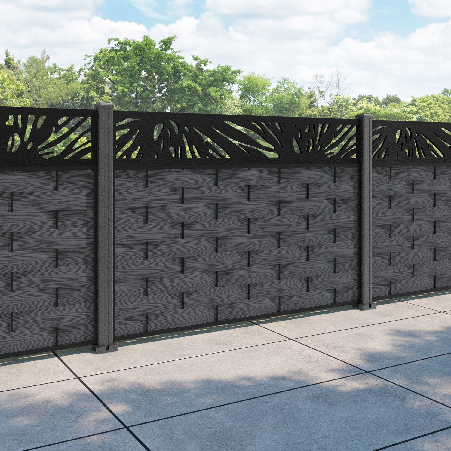 Ripple Poppy Fence Panel - Dark Grey - with our aluminium posts