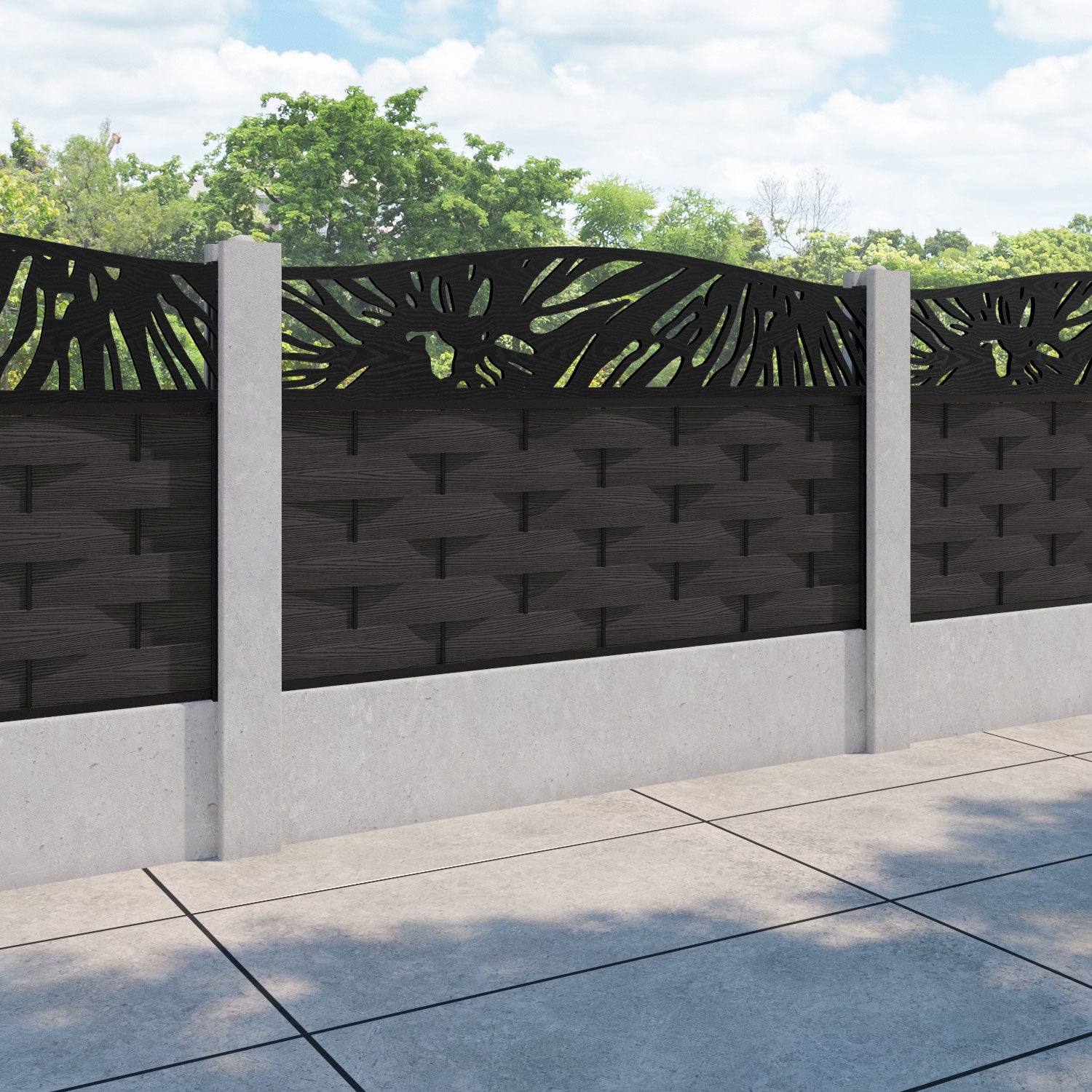 Ripple Poppy Curved Top Fence Panel - Dark Oak - for existing concrete posts