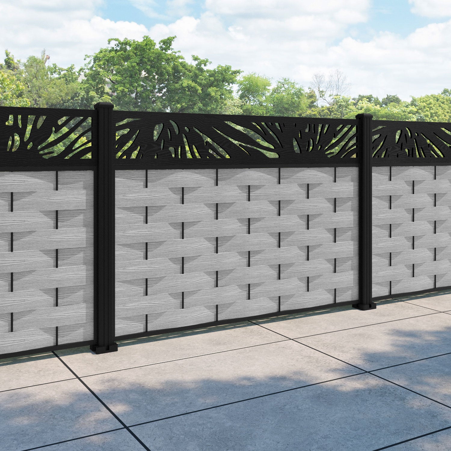 Ripple Poppy Fence Panel - Light Grey - with our aluminium posts