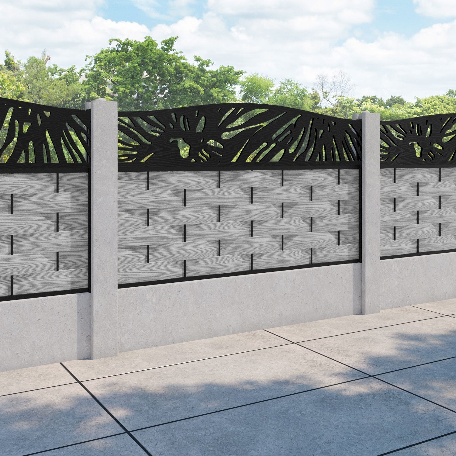 Ripple Poppy Curved Top Fence Panel - Light Grey - for existing concrete posts