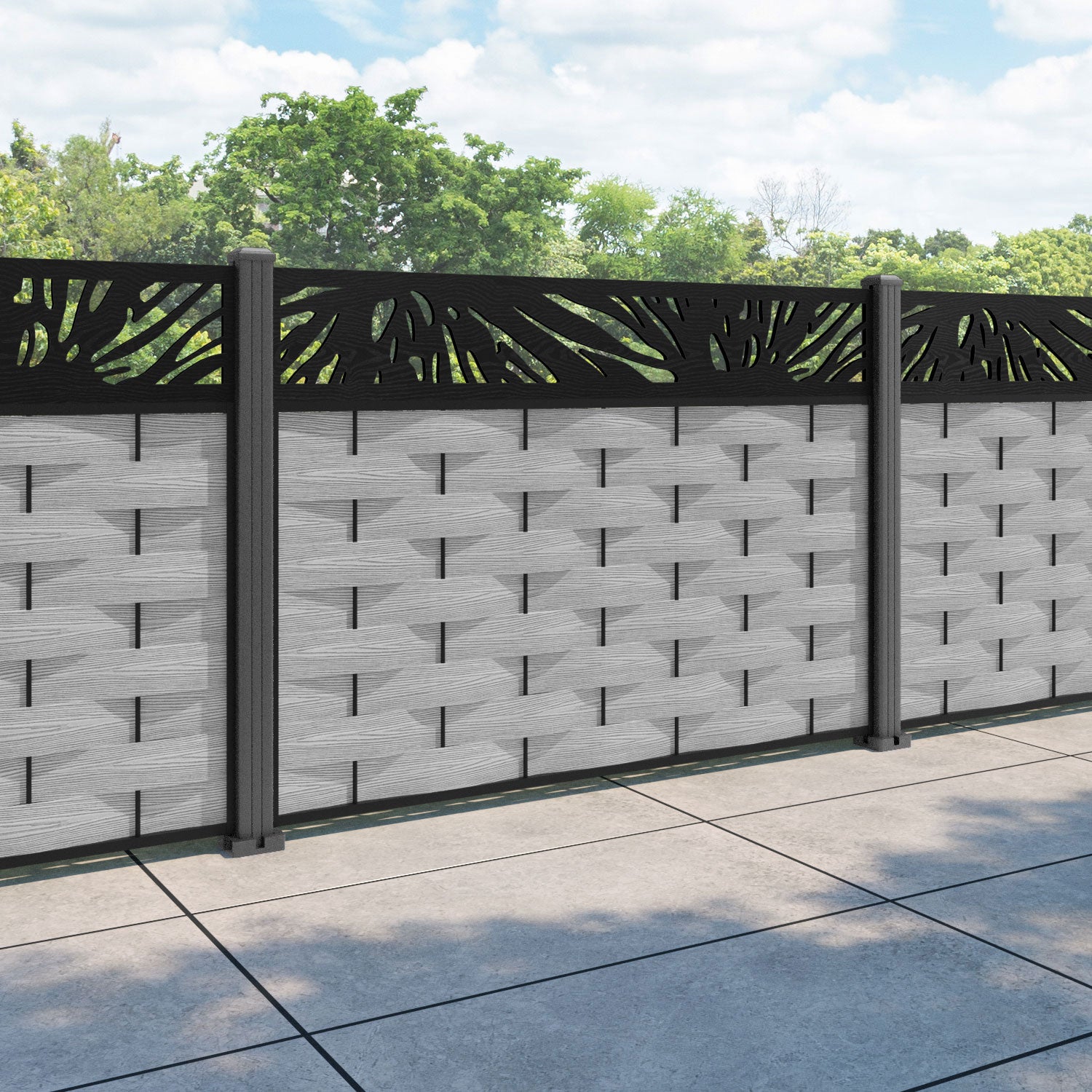 Ripple Poppy Fence Panel - Light Grey - with our aluminium posts