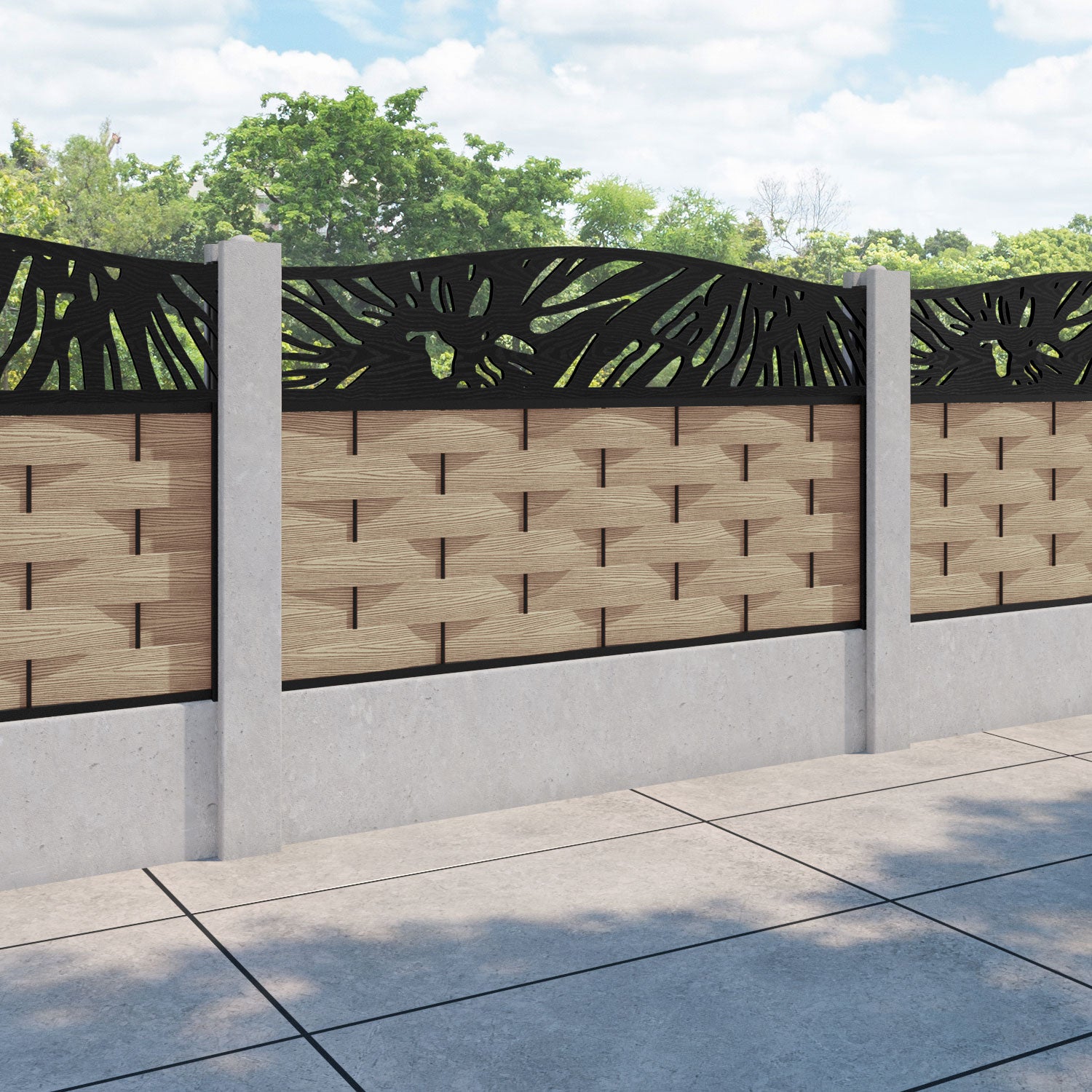 Ripple Poppy Curved Top Fence Panel - Light Oak - for existing concrete posts