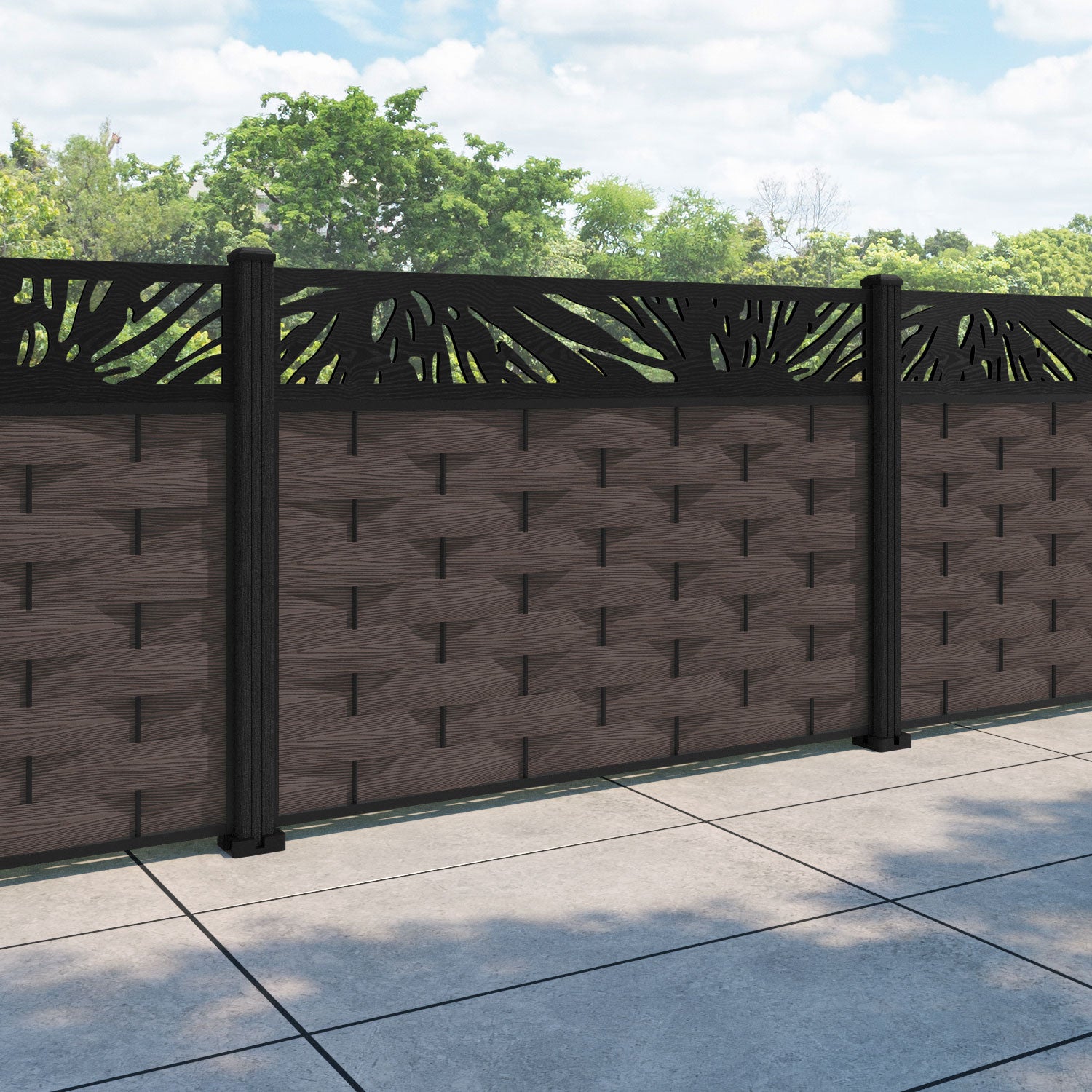 Ripple Poppy Fence Panel - Mid Brown - with our composite posts