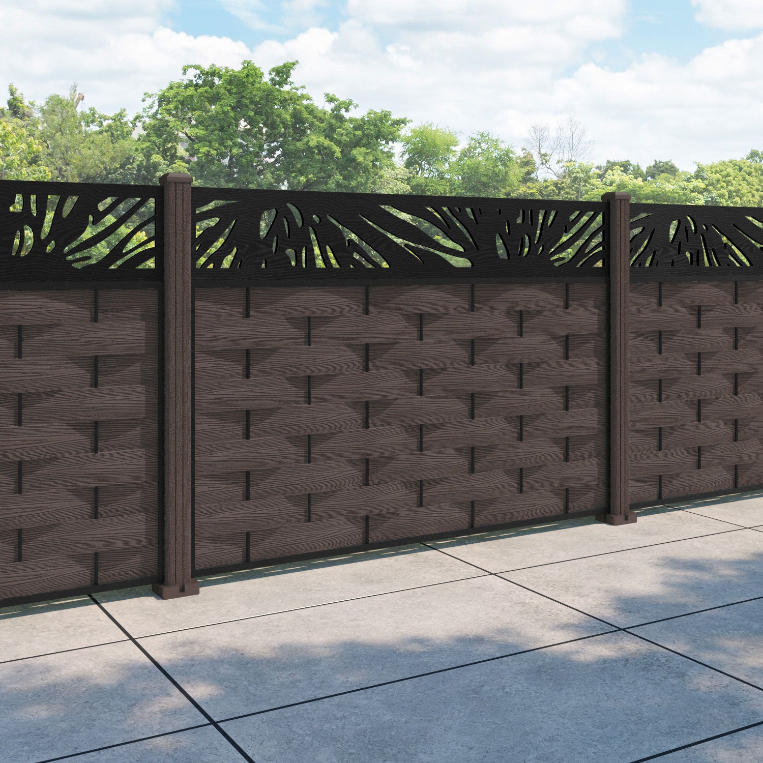 Ripple Poppy Fence Panel - Mid Brown - with our composite posts