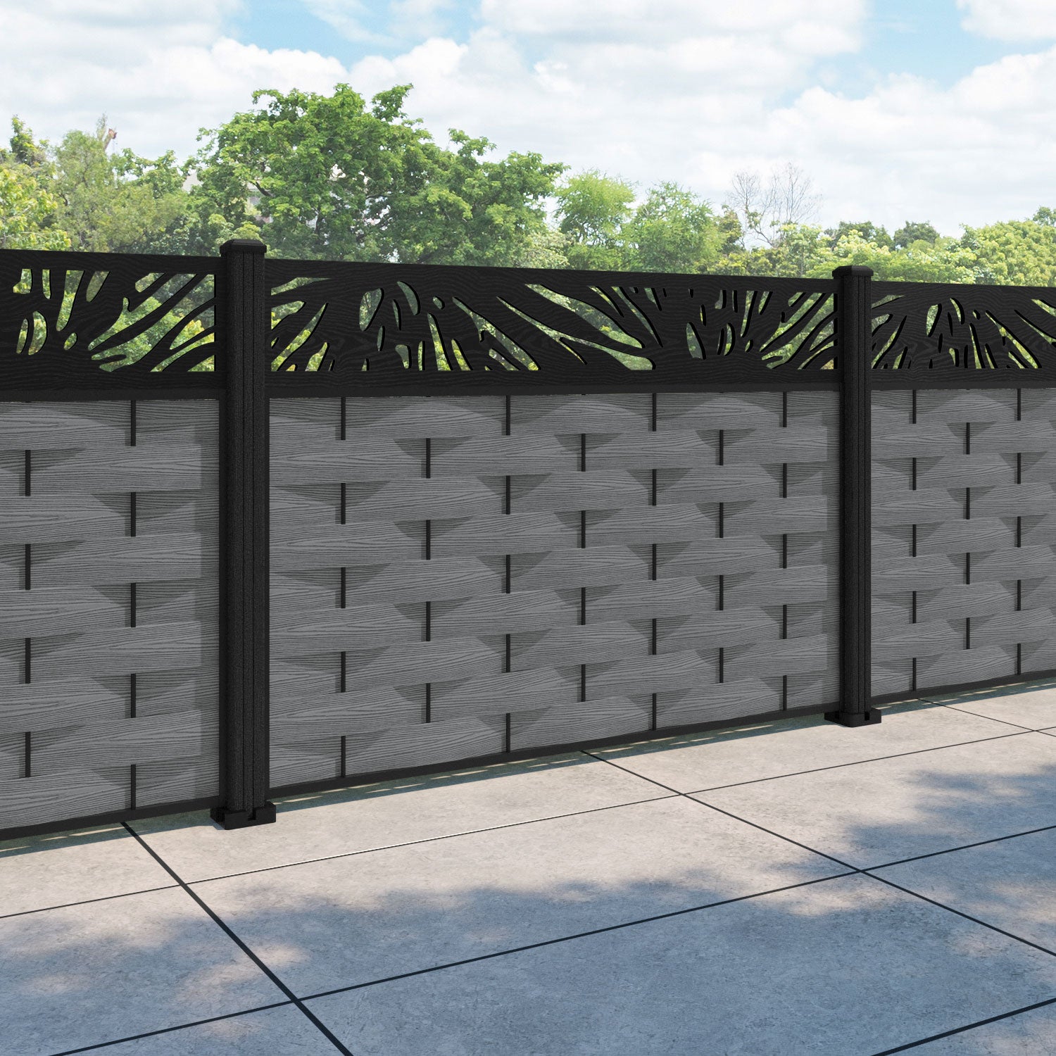 Ripple Poppy Fence Panel - Mid Grey - with our composite posts