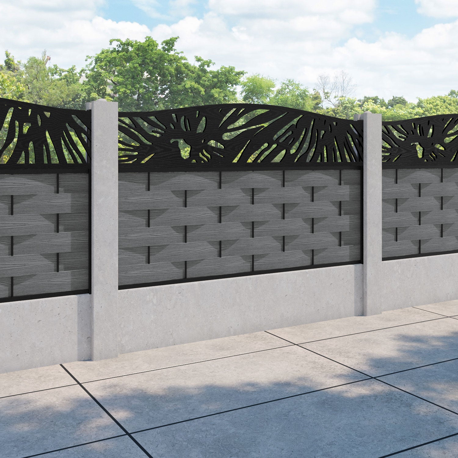 Ripple Poppy Curved Top Fence Panel - Mid Grey - for existing concrete posts
