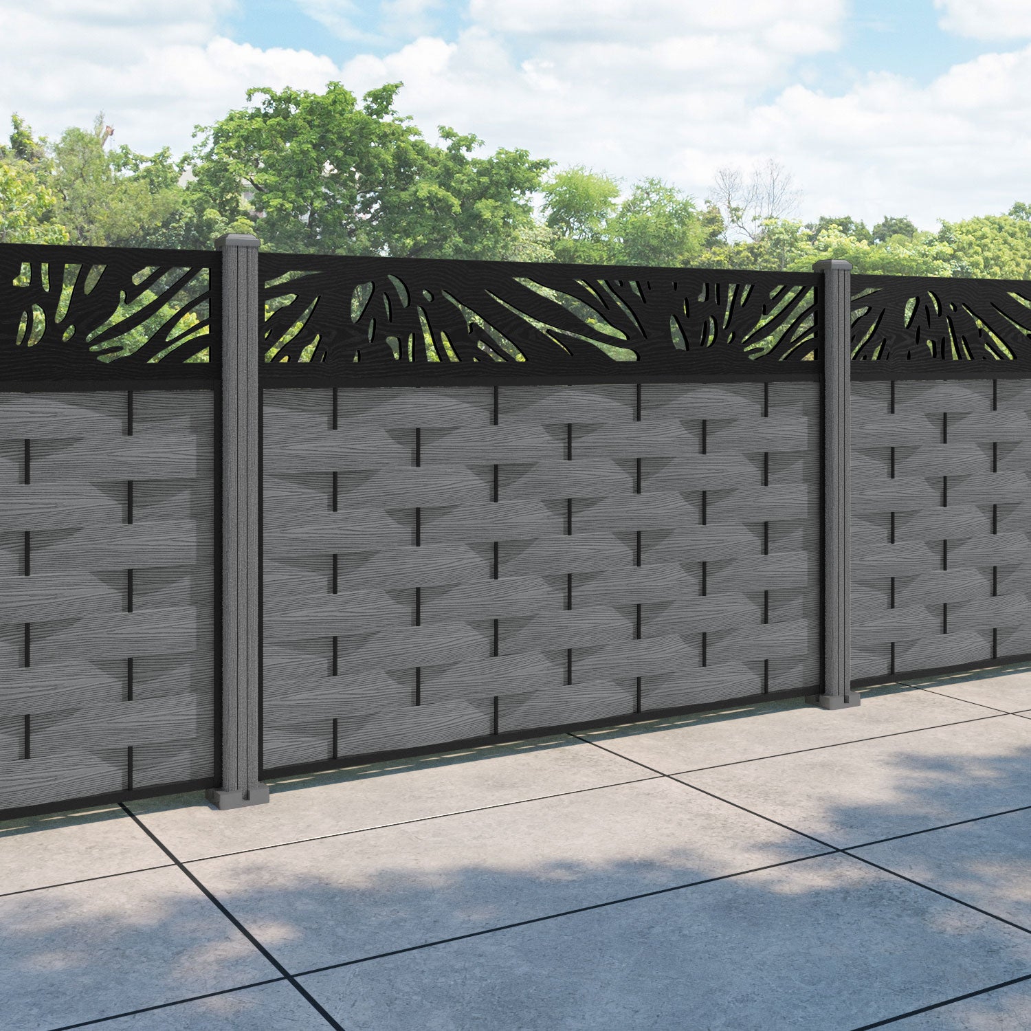 Ripple Poppy Fence Panel - Mid Grey - with our composite posts