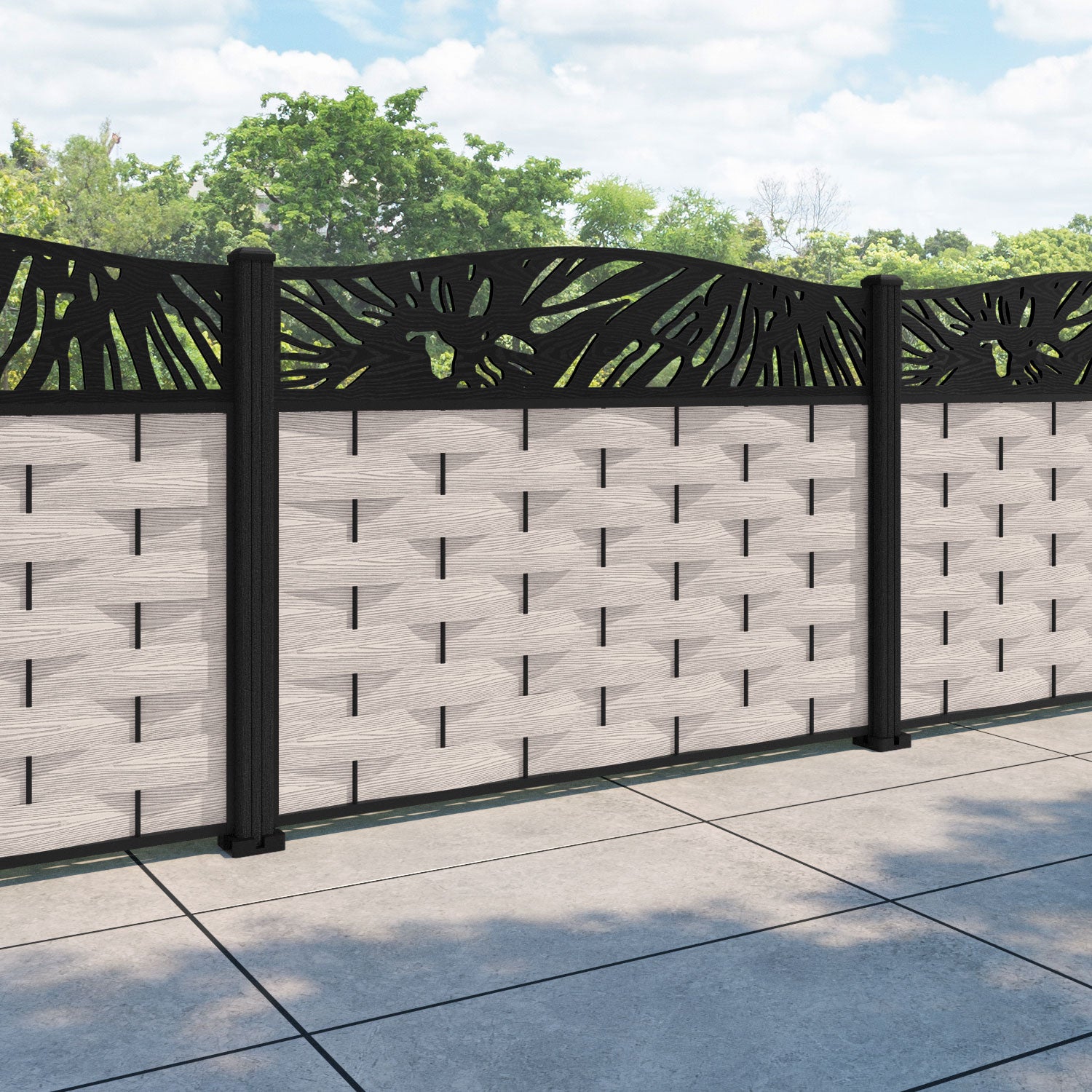 Ripple Poppy Curved Top Fence Panel - Mid Stone - with our composite posts