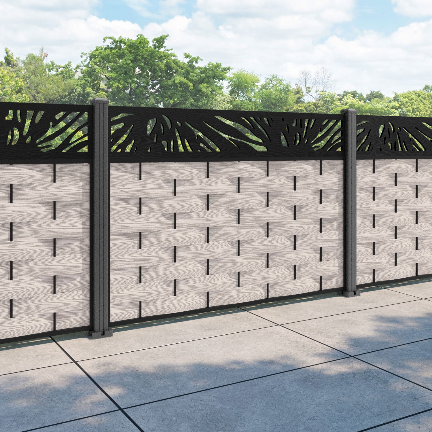 Ripple Poppy Fence Panel - Mid Stone - with our aluminium posts