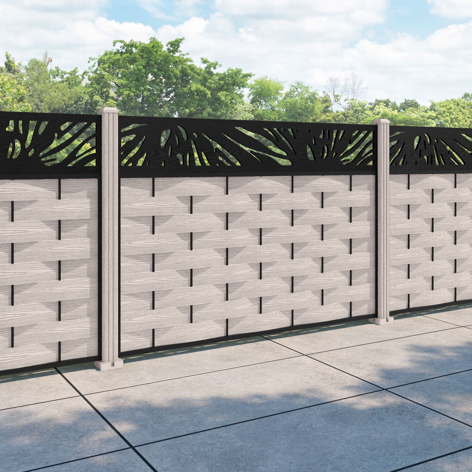 Ripple Poppy Fence Panel - Mid Stone - with our composite posts