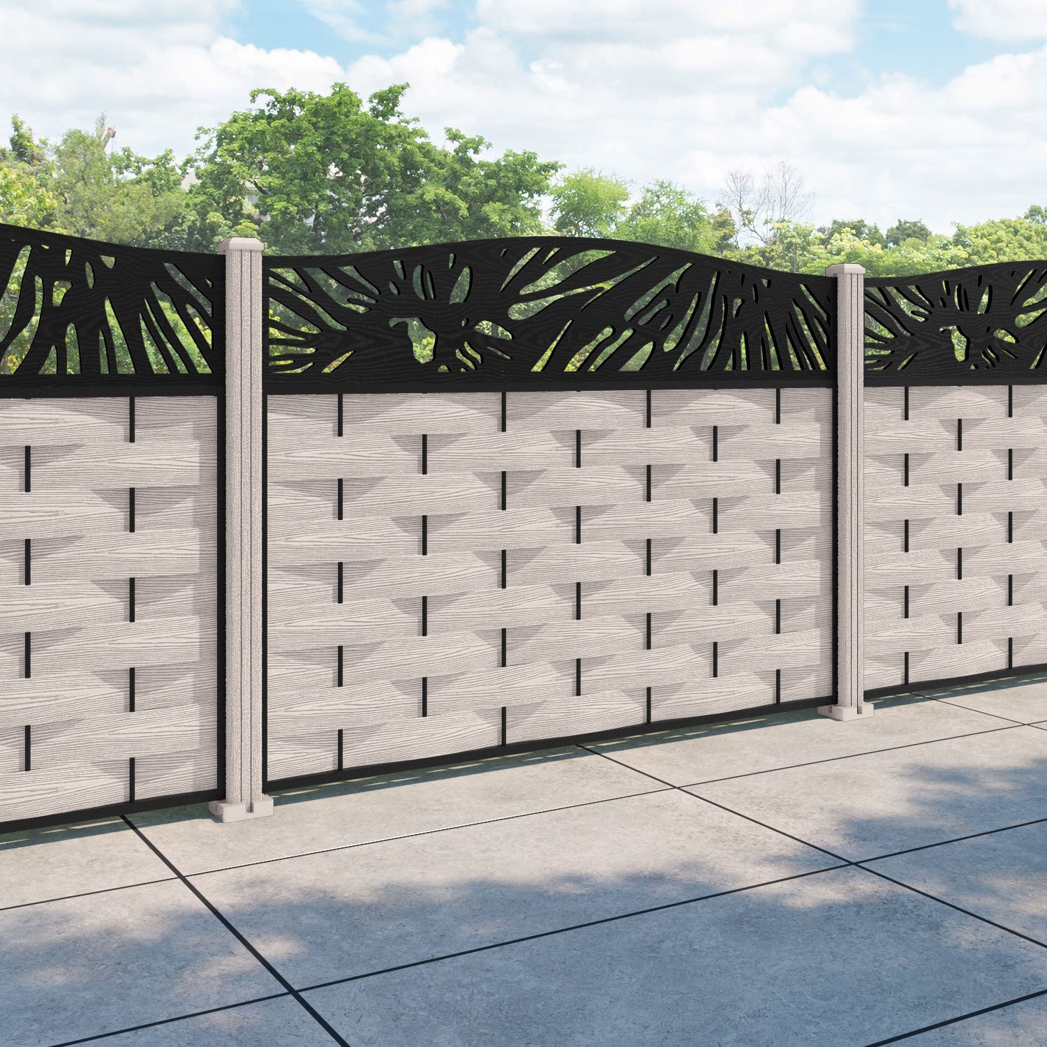 Ripple Poppy Curved Top Fence Panel - Mid Stone - with our composite posts