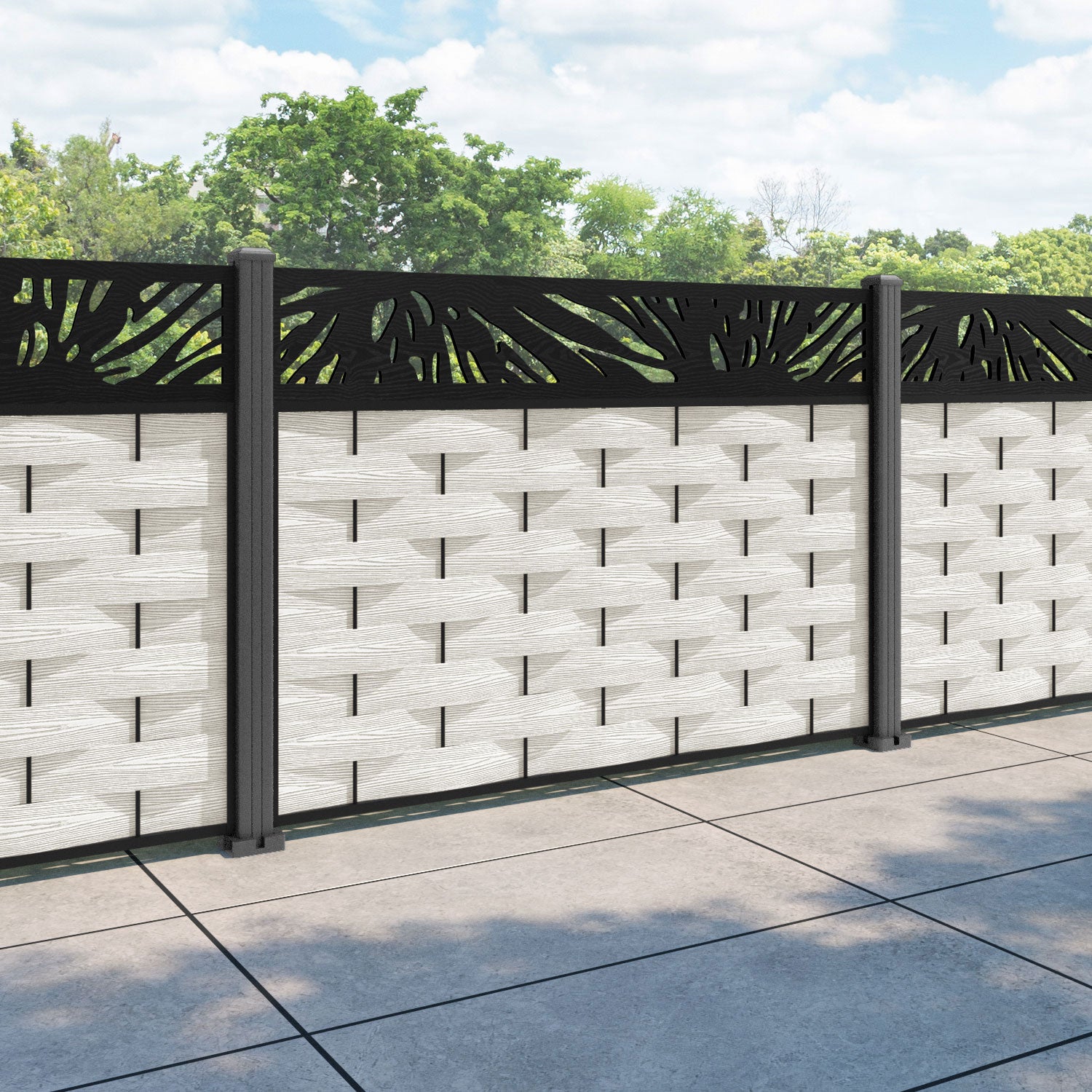Ripple Poppy Fence Panel - Light Stone - with our aluminium posts